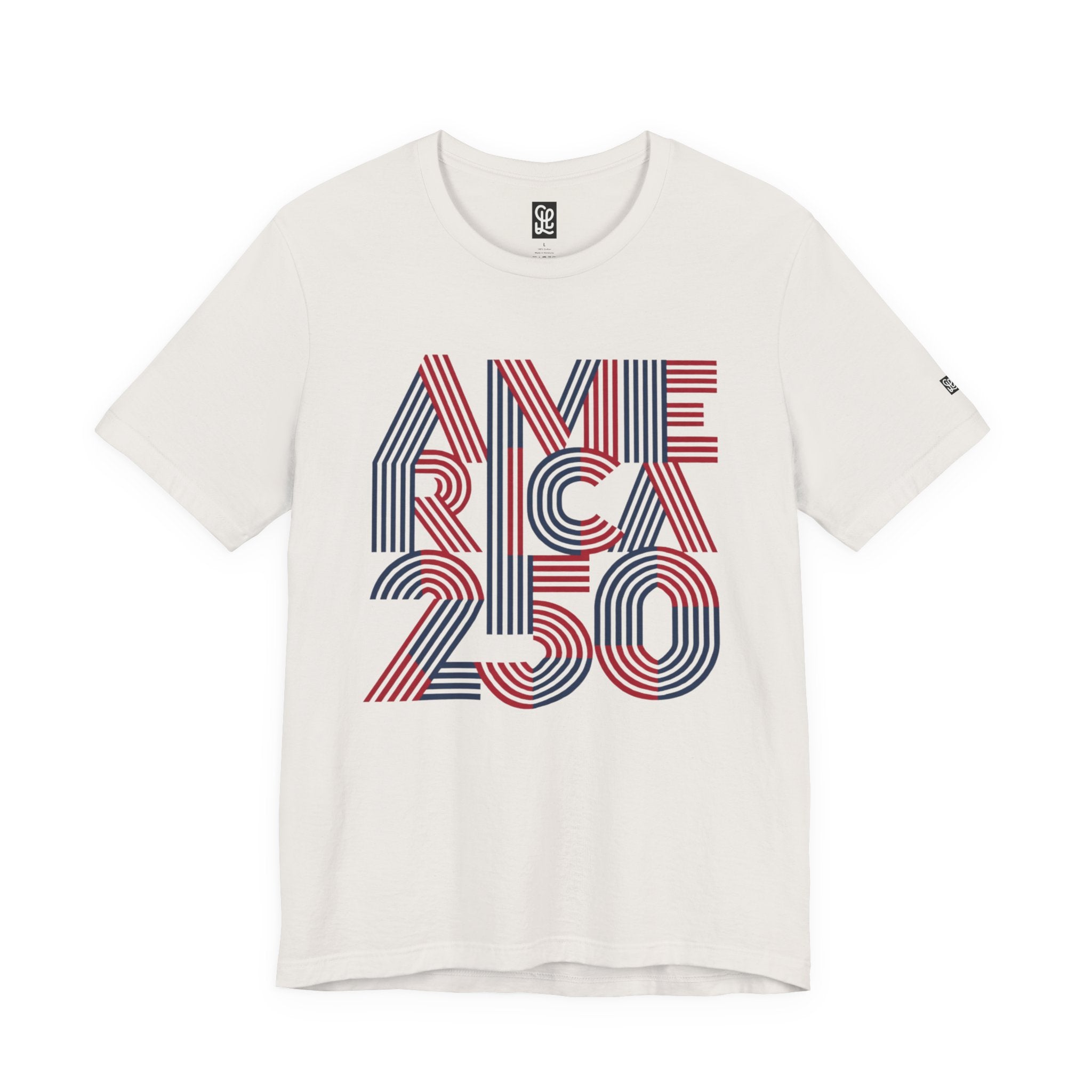 America 250 Tee | Patriotic Red Blue Striped Typography