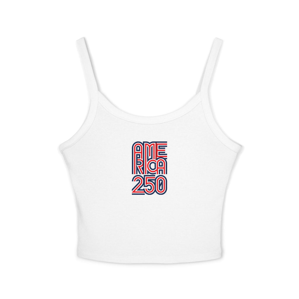 America 250 Crop Tank Top — Retro Patriotic USA 250 Celebration Spaghetti Strap