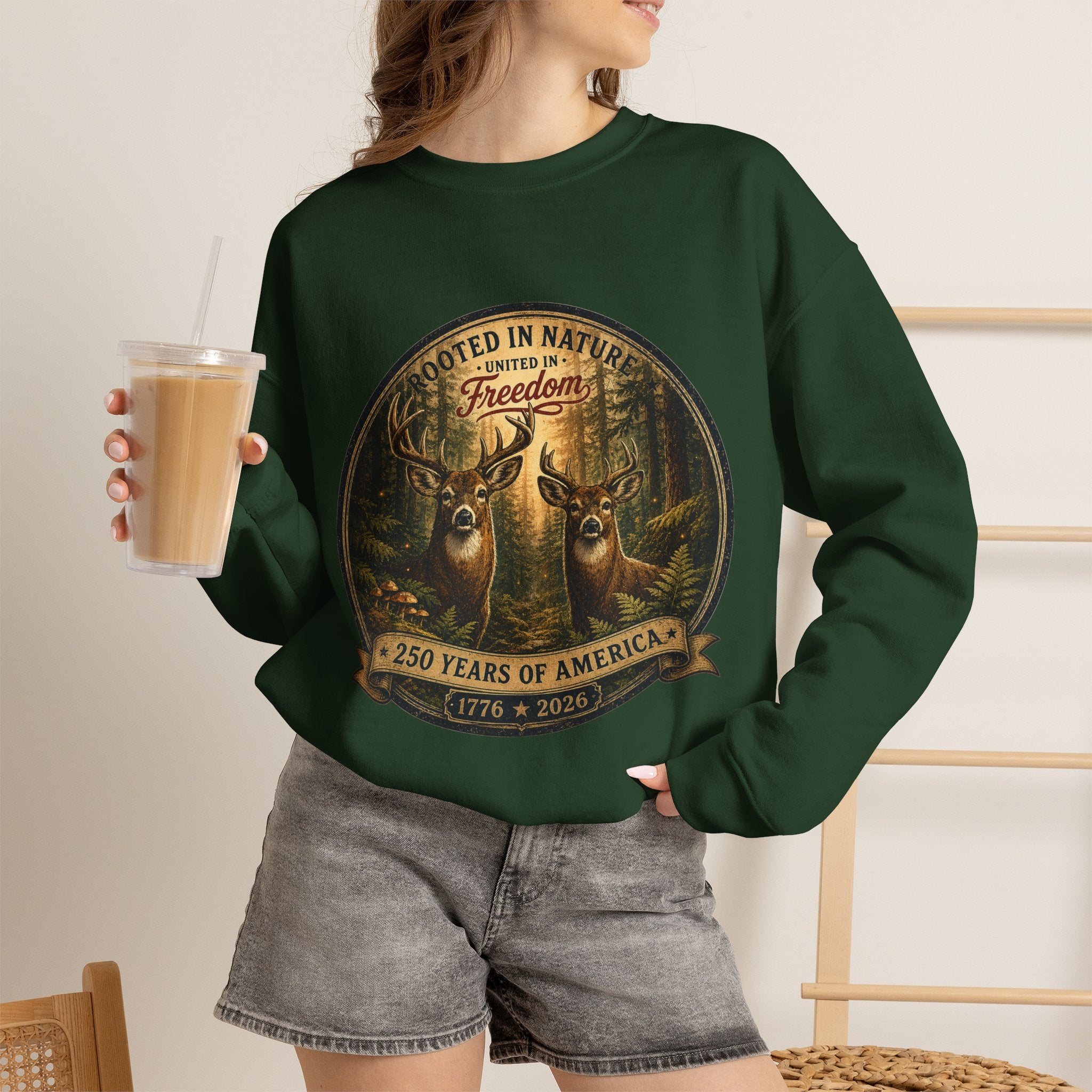 oryggy - america-250-unisex-heavy-blend™-crewneck-sweatshirt-rooted-in-nature - Vintage Patriotic Apparel