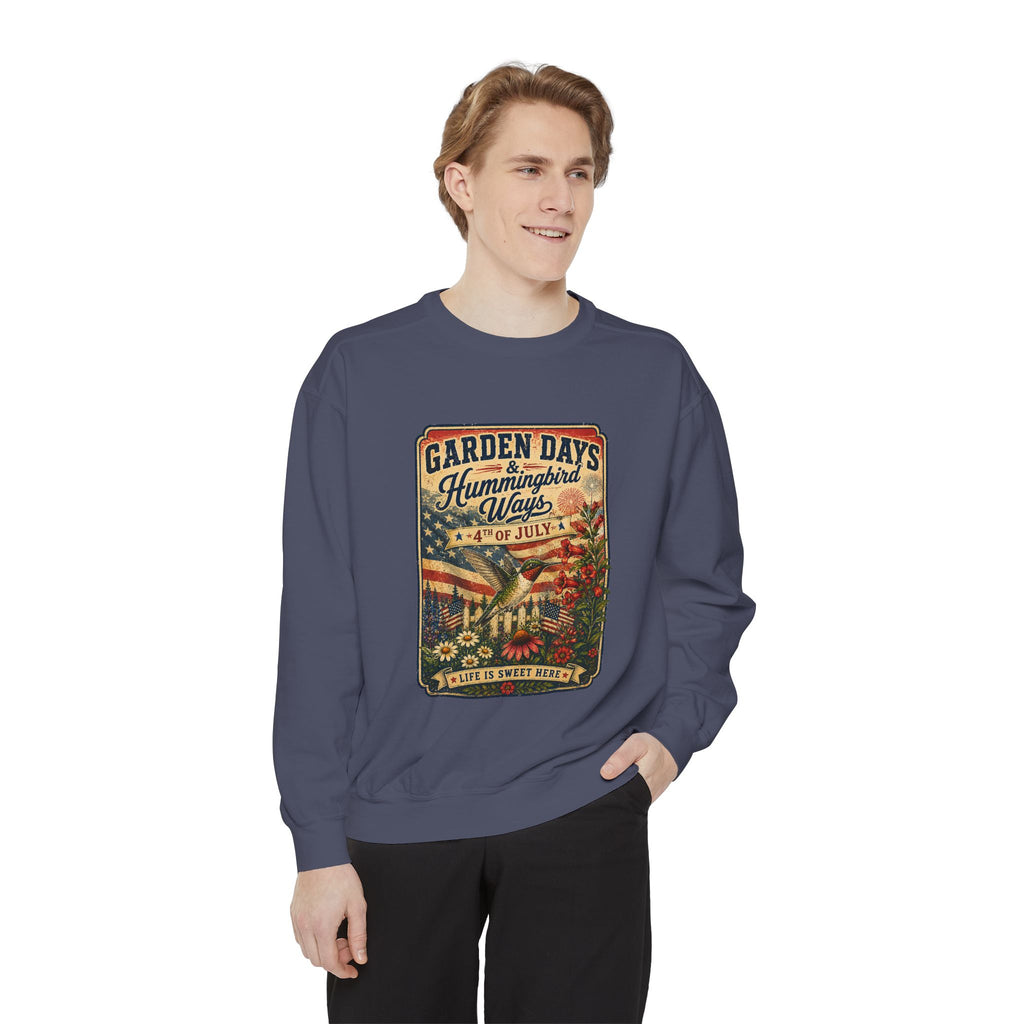 America 250 Garden Days Summer Sweatshirt — "Sweet Summer Wings" Vintage Floral 4th of July Crewneck