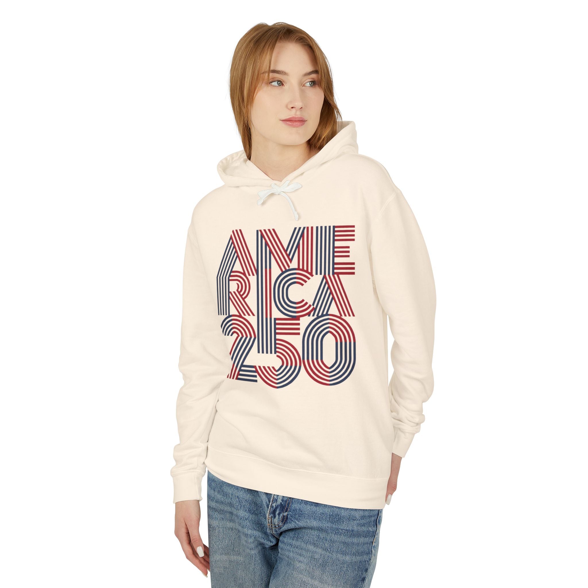 America 250 Hoodie — Retro Red & Blue Patriotic Anniversary Pullover