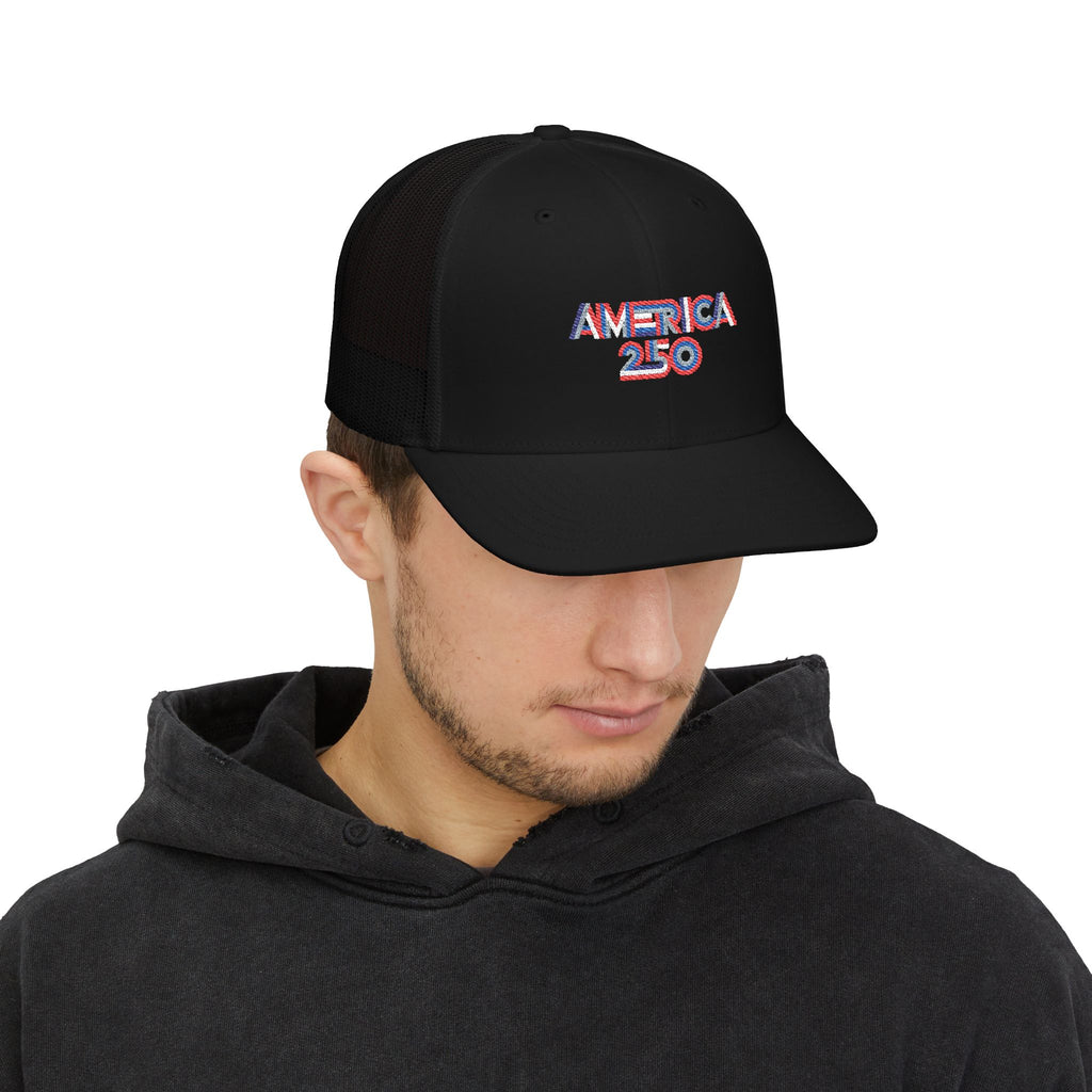 America 250 Trucker Cap — Patriotic Snapback Mesh Hat for 250th Anniversary