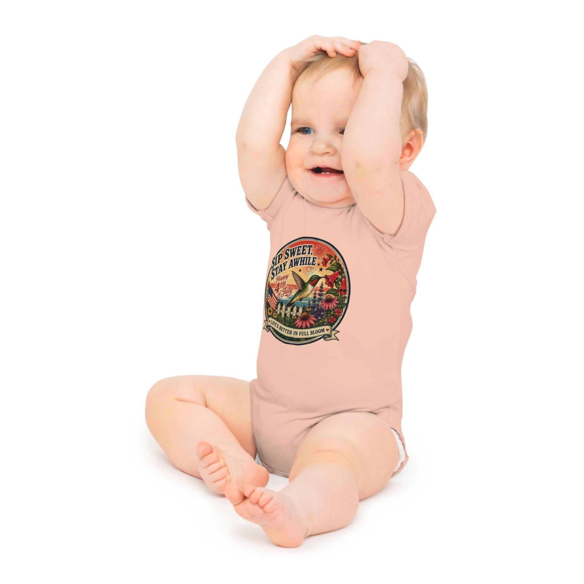 America 250 Baby Bodysuit — Retro Red & Blue Independence Day Onesie