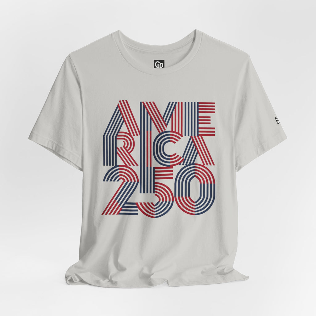America 250 Tee | Patriotic Red Blue Striped Typography