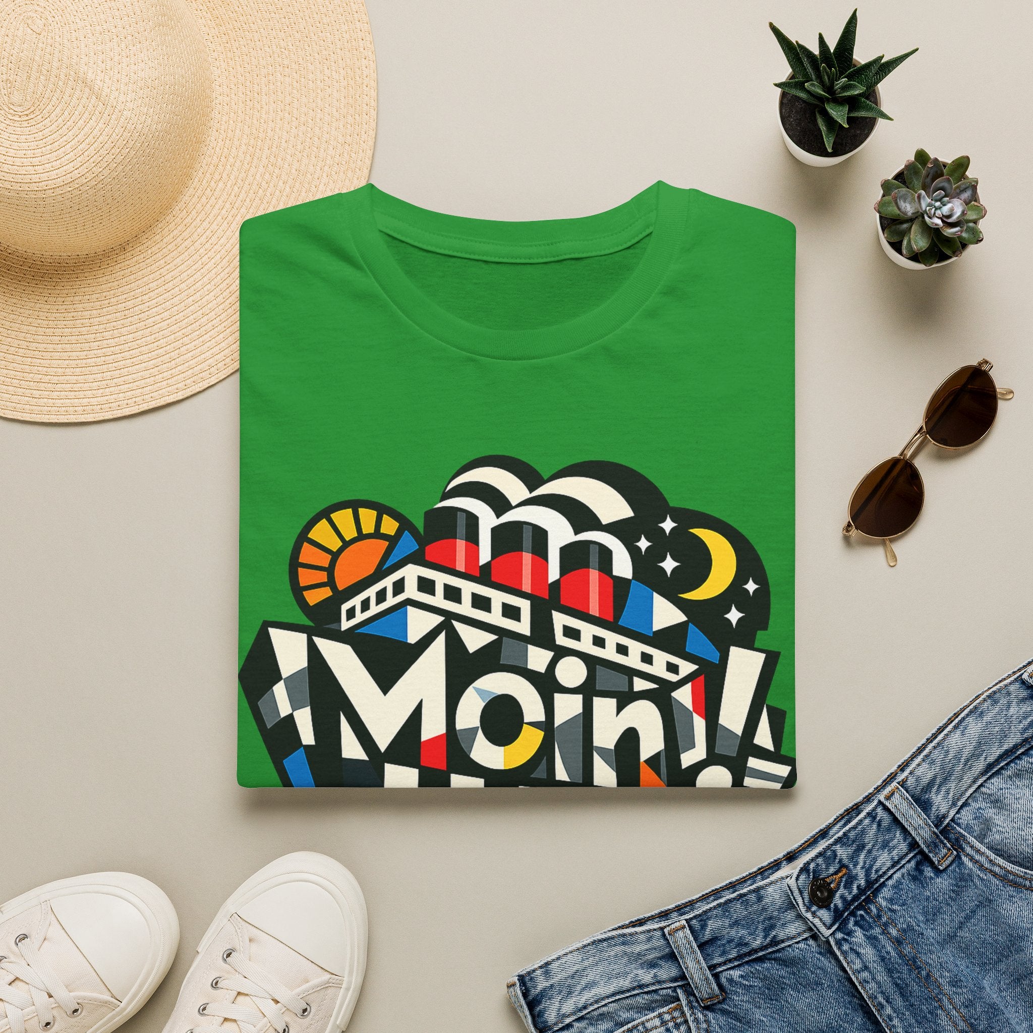 oryggy Originals Summer line T-Shirt — Colorful Retro Nautical 'Moin!' Graphic Tee