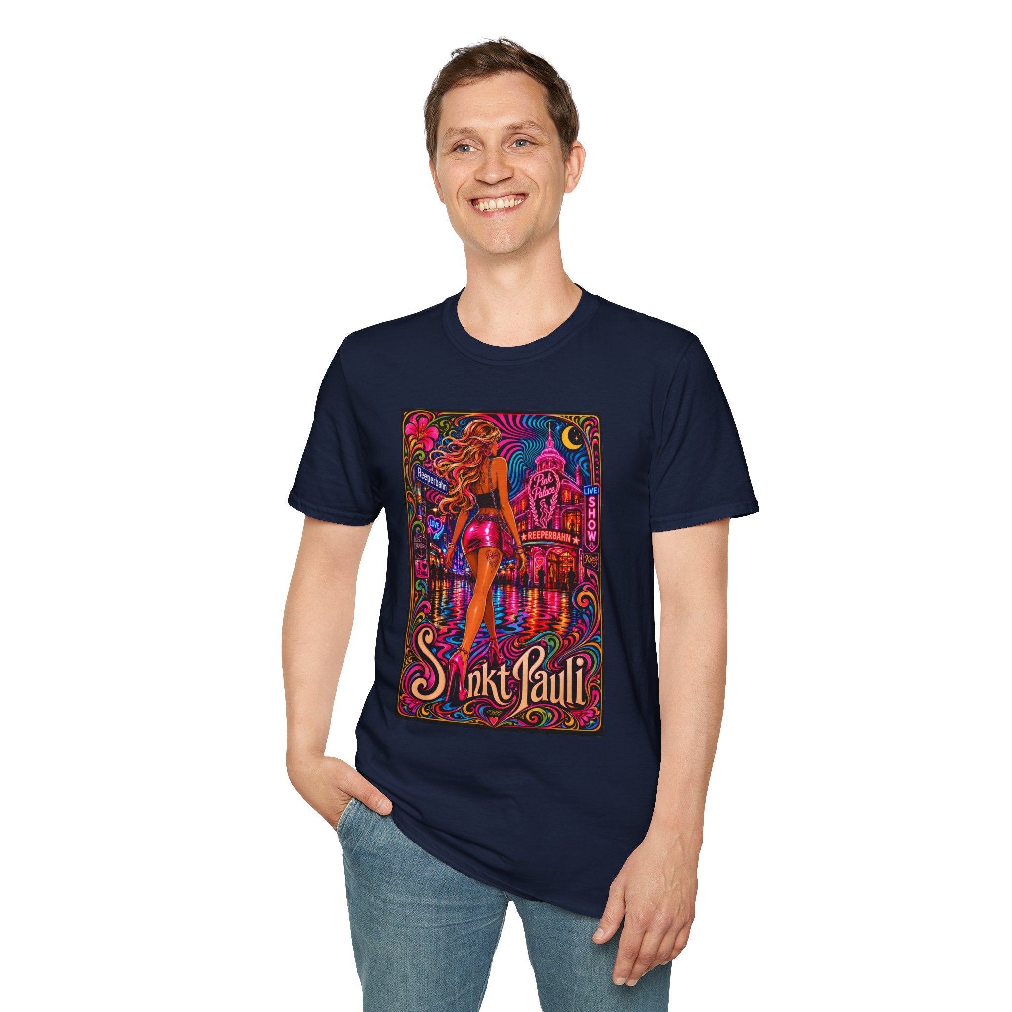 oryggy Originals Summer line Vintage Neon Strip Poster T-Shirt — Saint Pauli Nightlife Graphic Tee