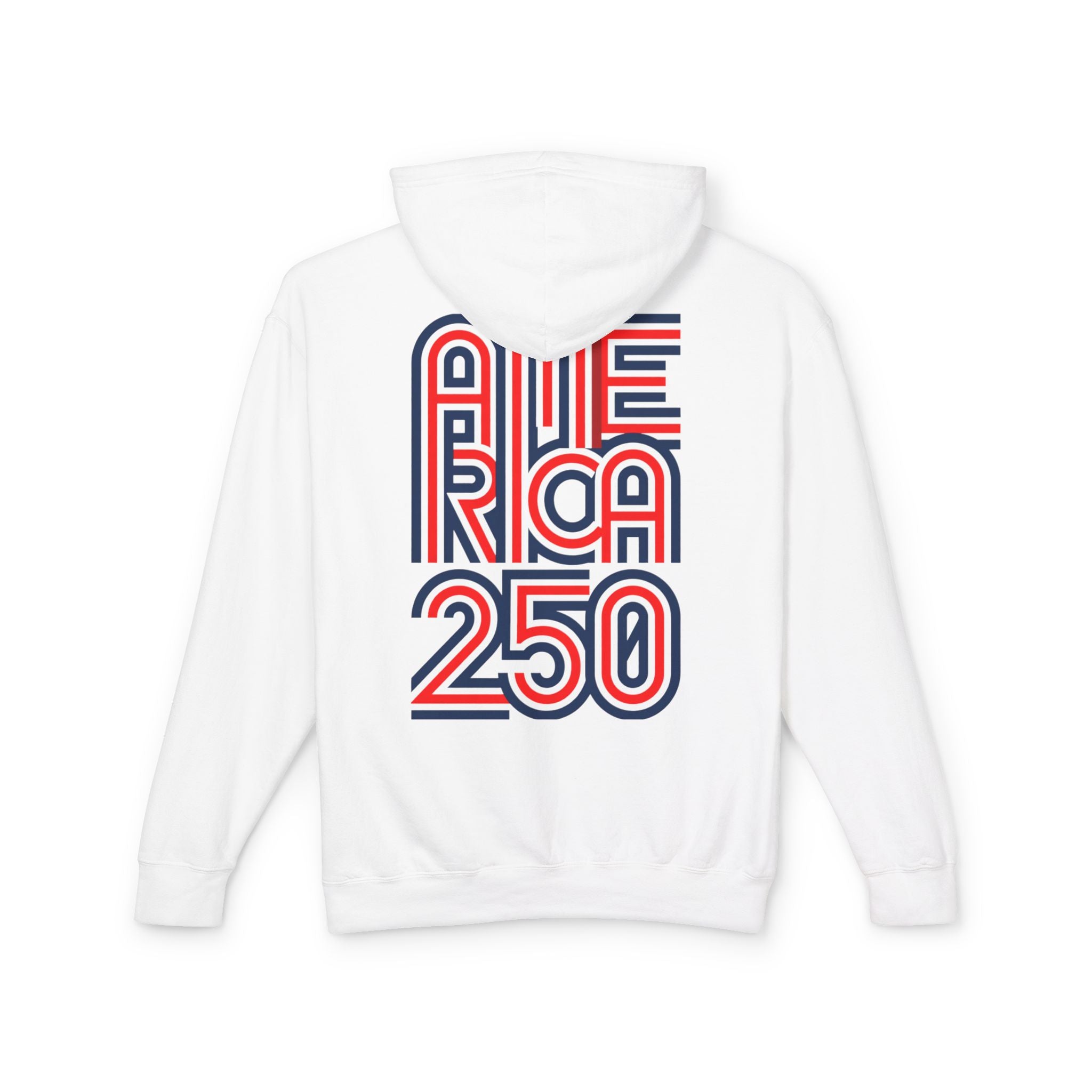 America 250 Hoodie — Retro Red & Blue Patriotic Anniversary Pullover
