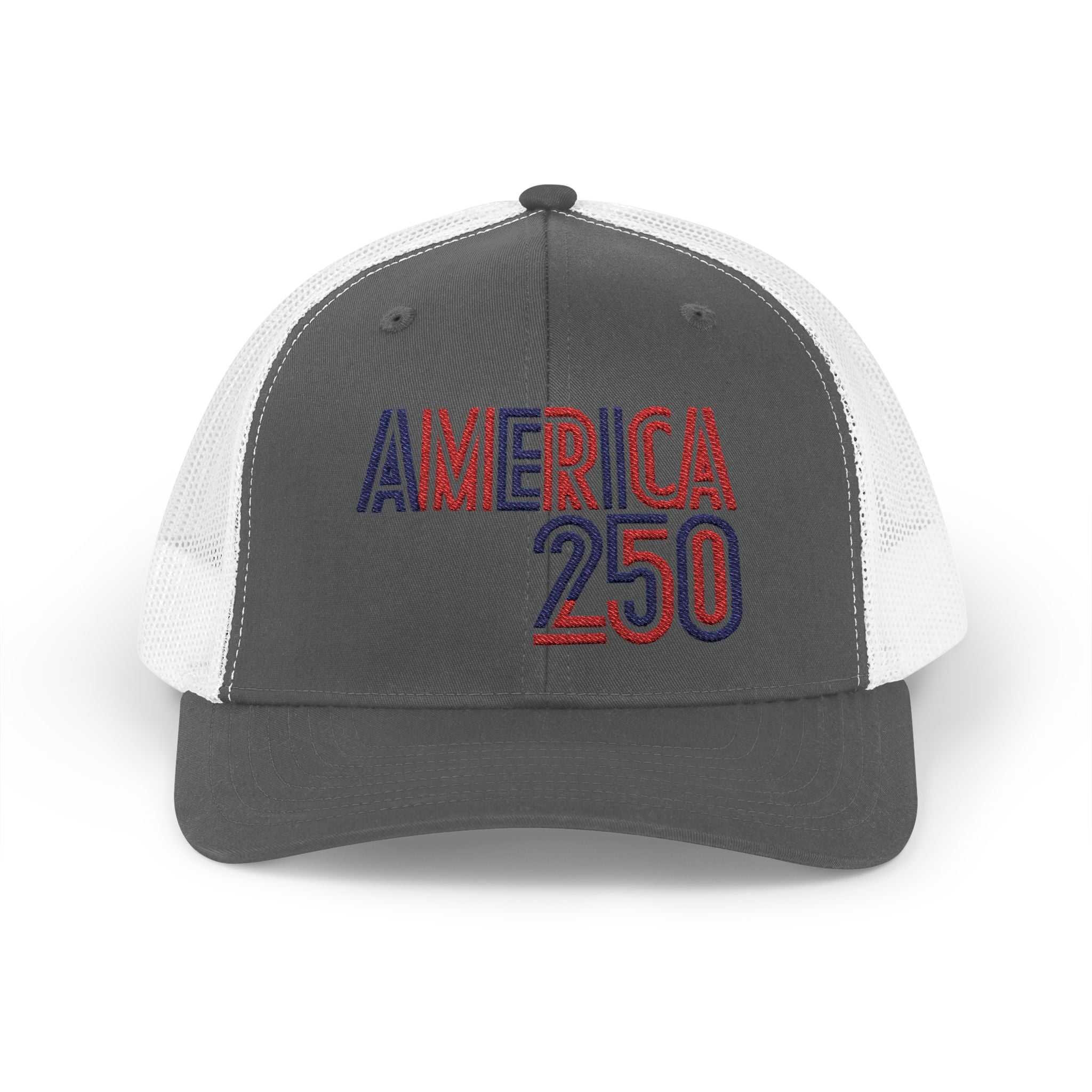 America 250 Snapback Cap | Patriotic USA Flag Text Trucker Hat