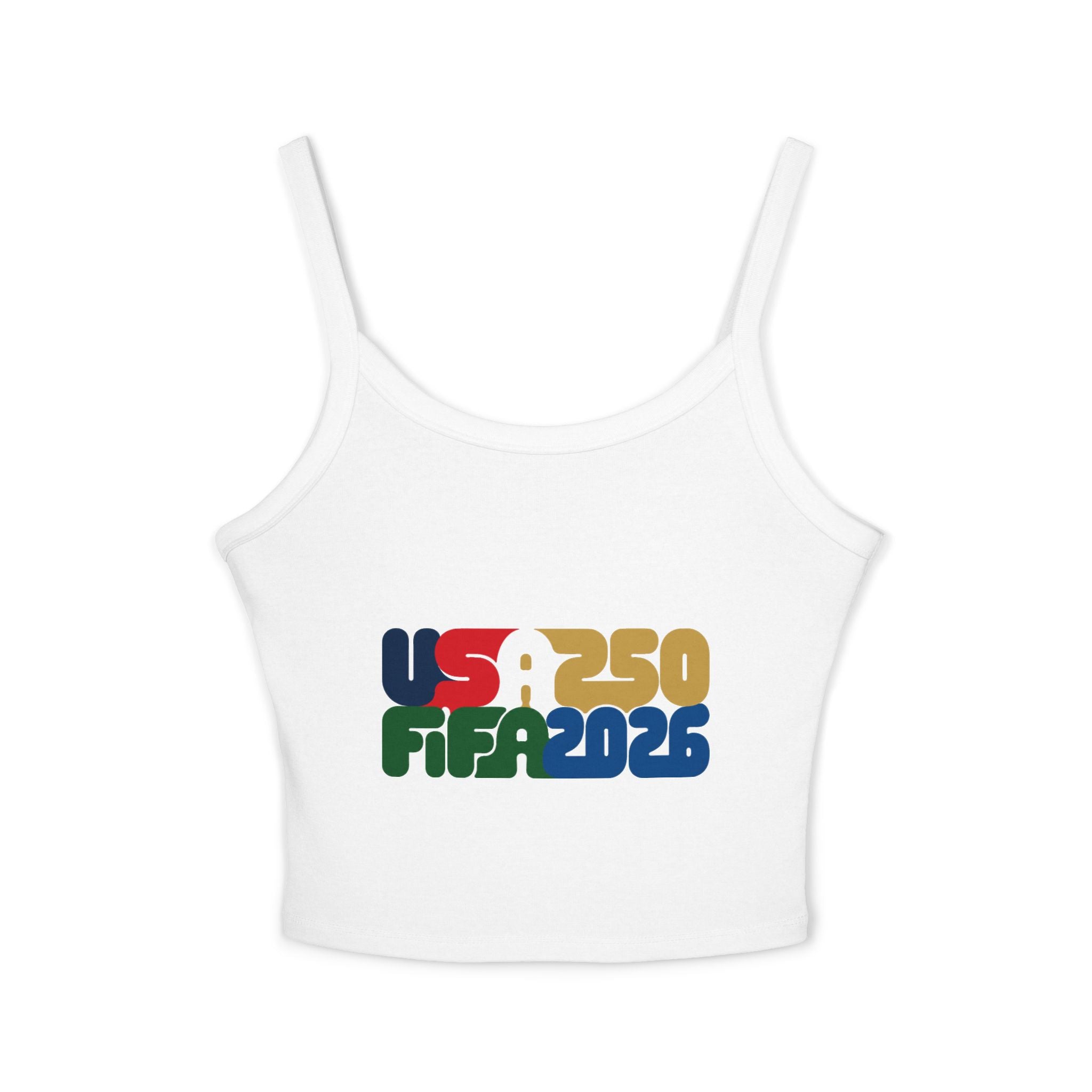 America 250 x FIFA World Cup 2026 Crop Tank Top — Retro Patriotic USA 250 Celebration Spaghetti Strap - Oryggy