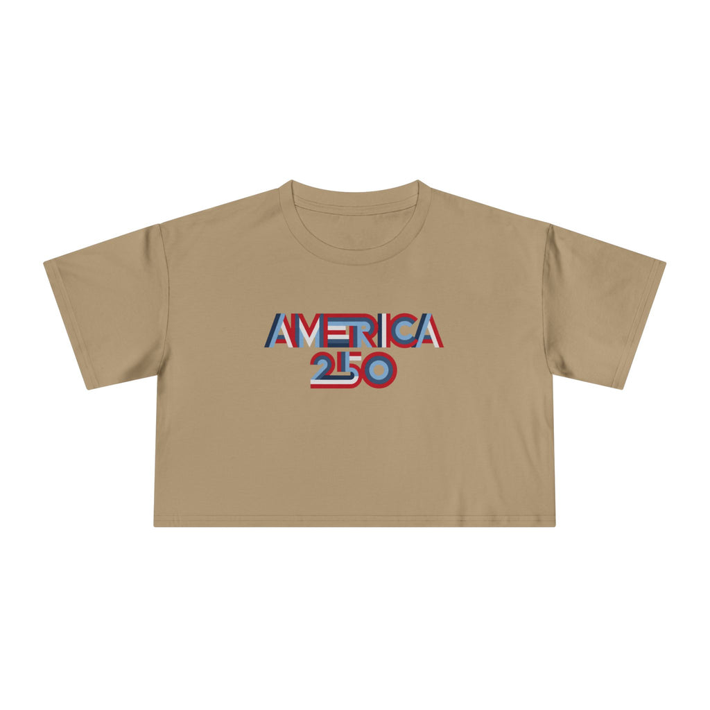 America 250 Crop Tee — Patriotic 3D Red & Blue Graphic