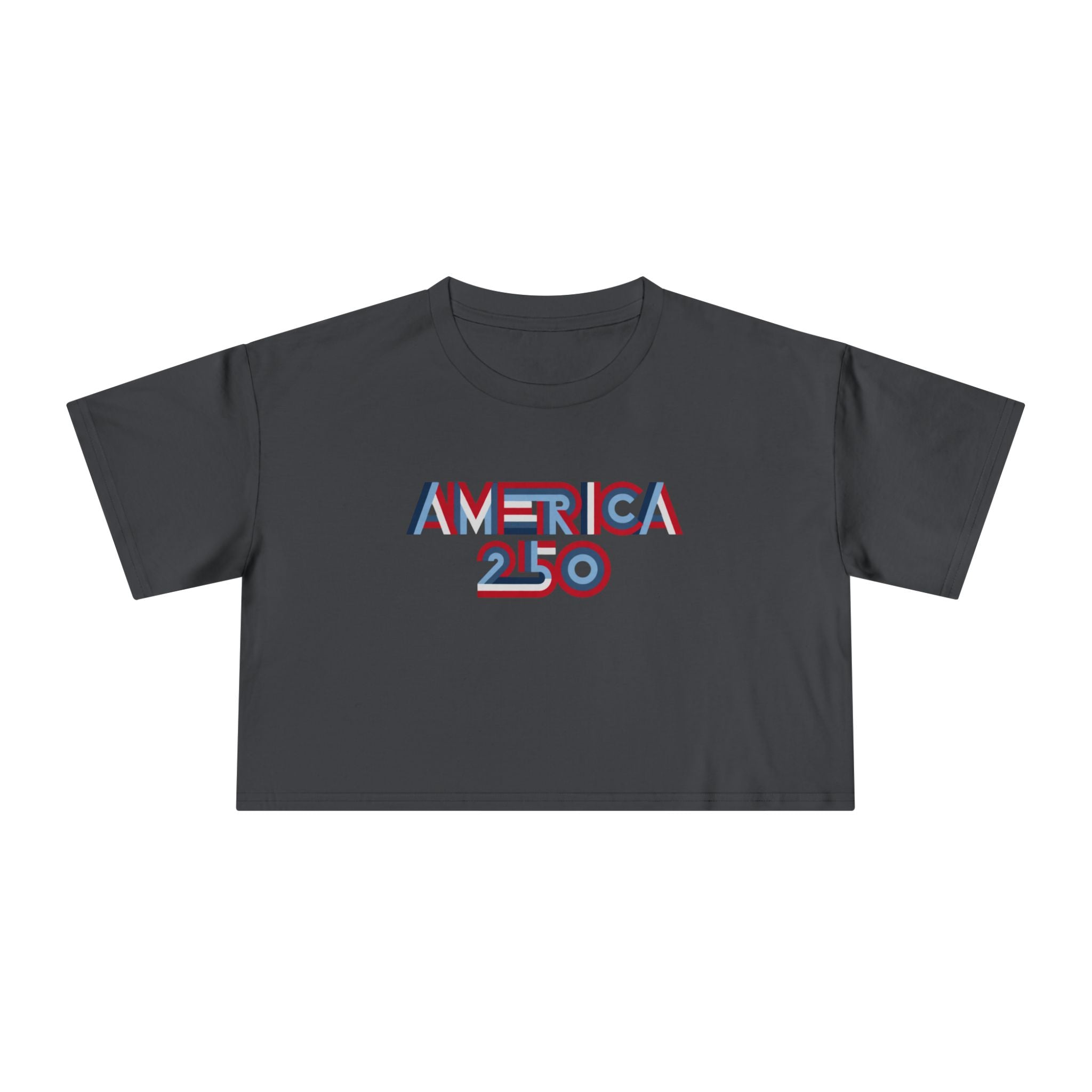 America 250 Crop Tee — Patriotic 3D Red & Blue Graphic