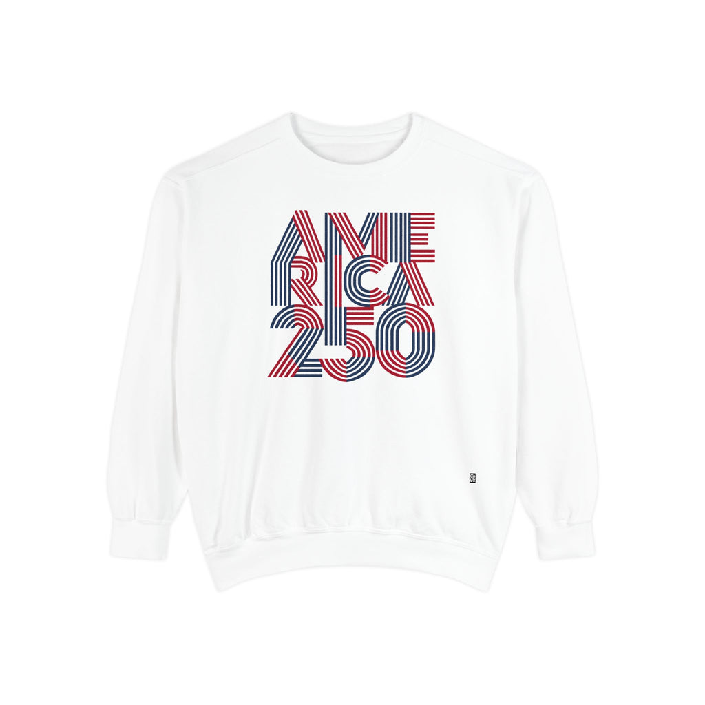 America 250 Retro Stripe Sweatshirt — Patriotic 250th Anniversary Crewneck