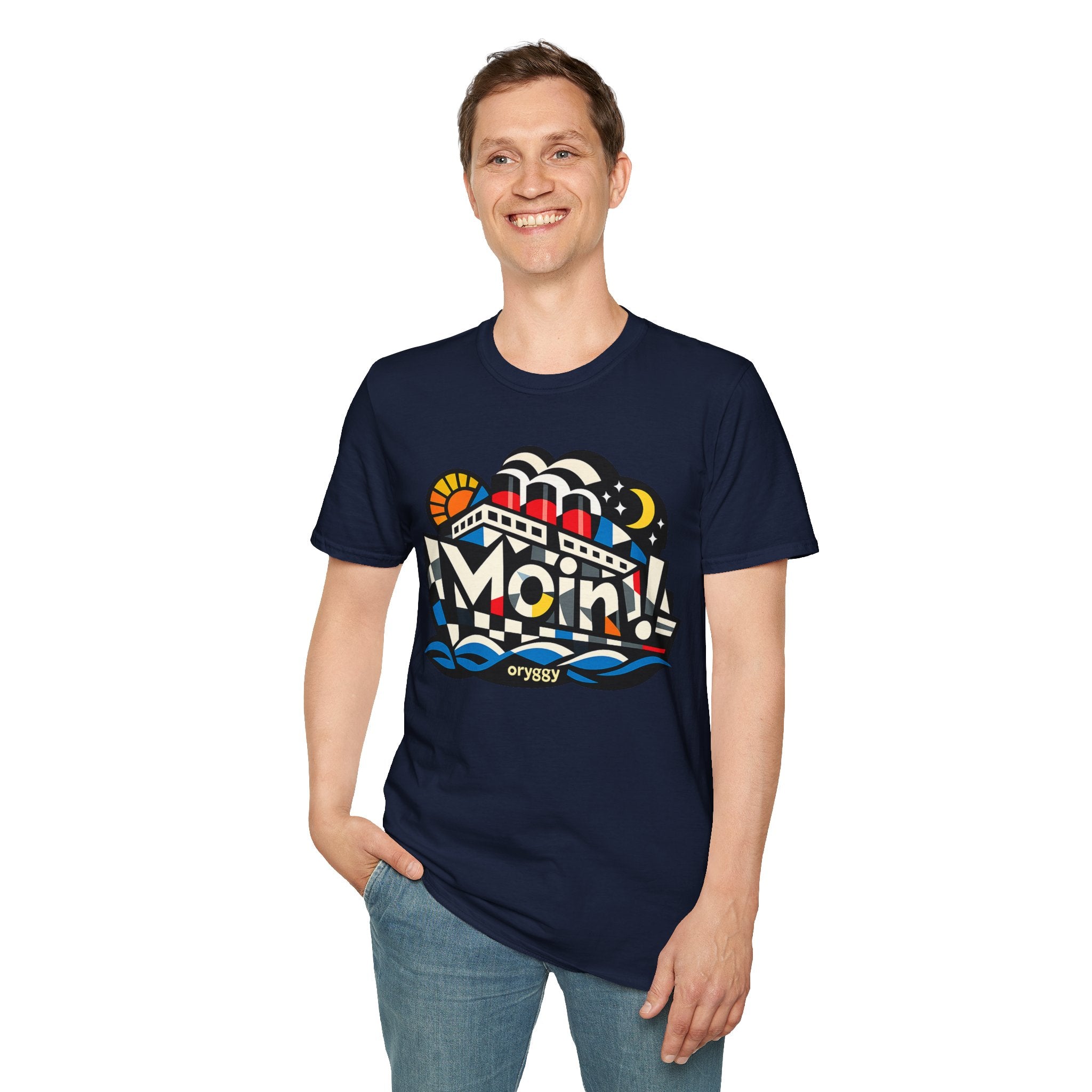 oryggy Originals Summer line T-Shirt — Colorful Retro Nautical 'Moin!' Graphic Tee