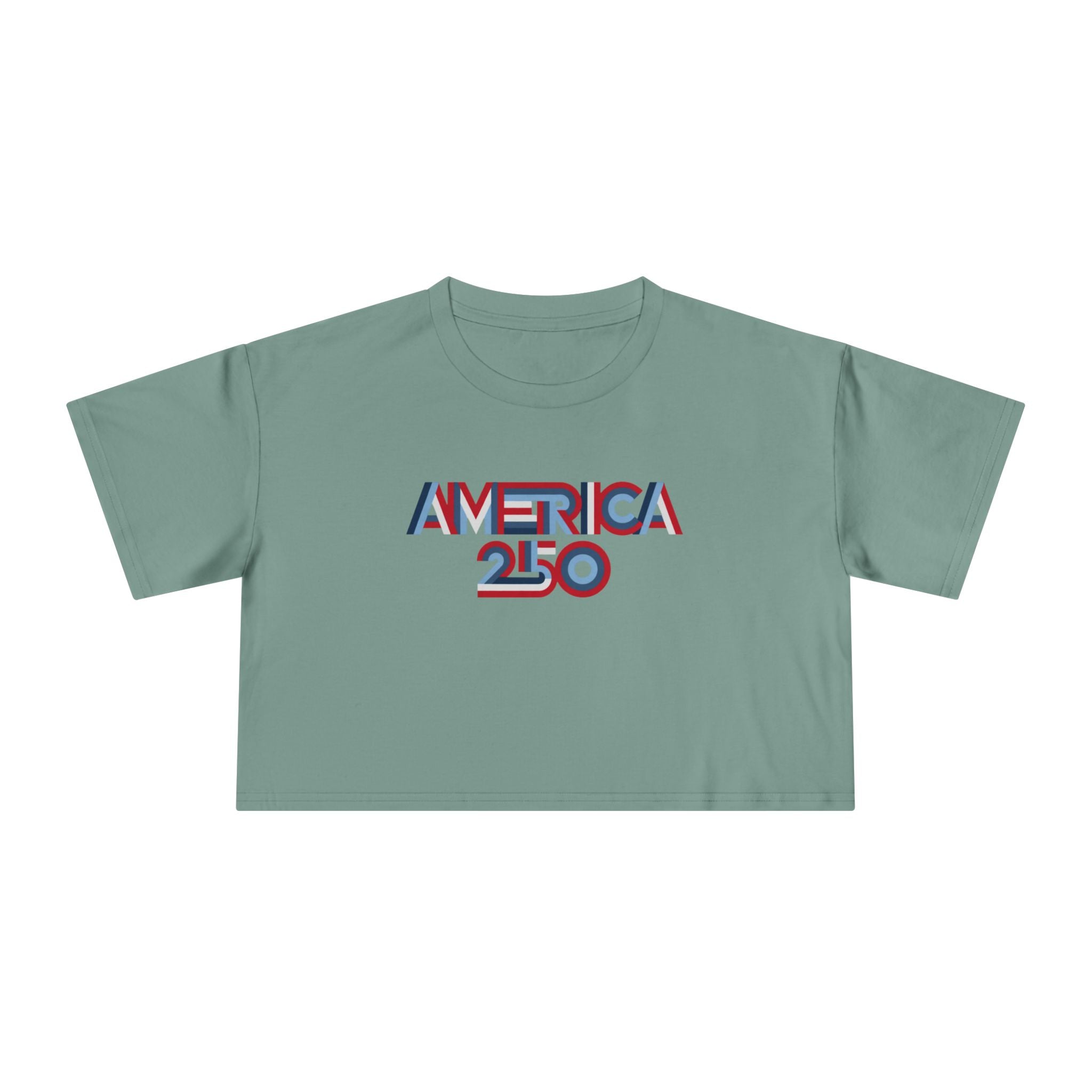 America 250 Crop Tee — Patriotic 3D Red & Blue Graphic