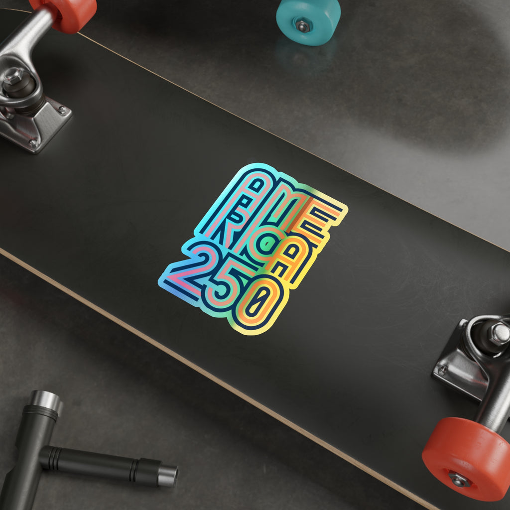 America 250 Retro Neon Typography Sticker | Holographic Die-cut Sticker