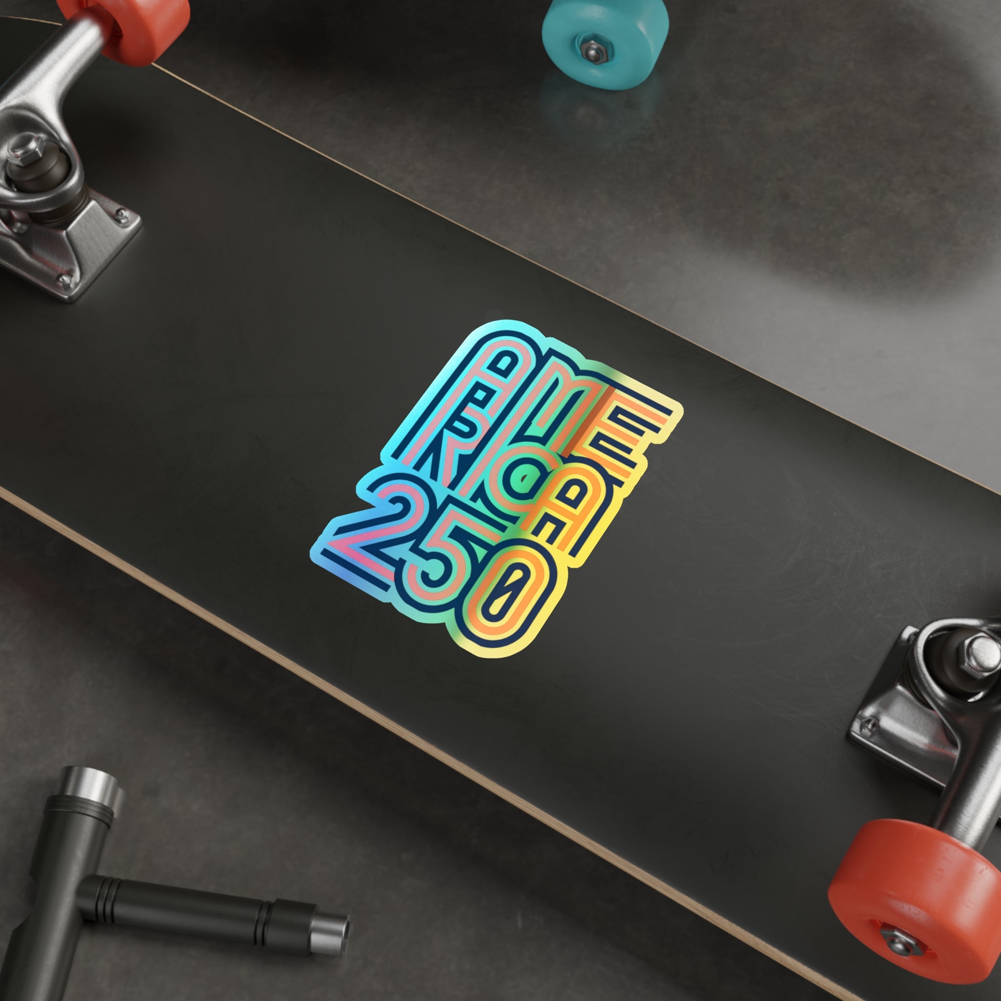 America 250 Retro Neon Typography Sticker | Holographic Die-cut Sticker