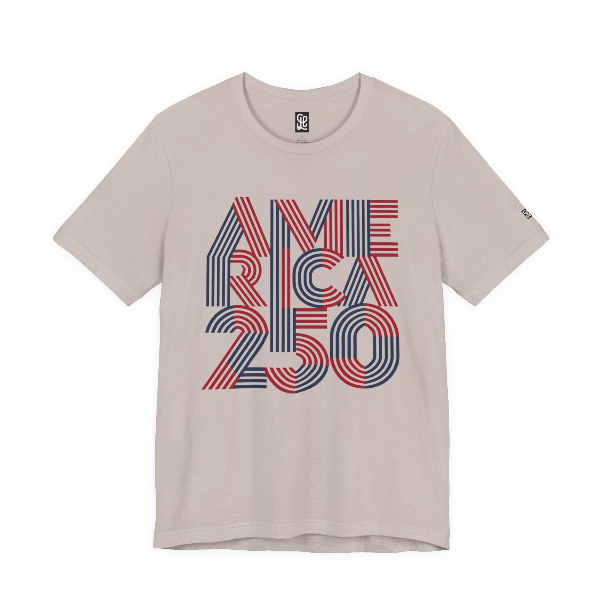 America 250 Tee | Patriotic Red Blue Striped Typography
