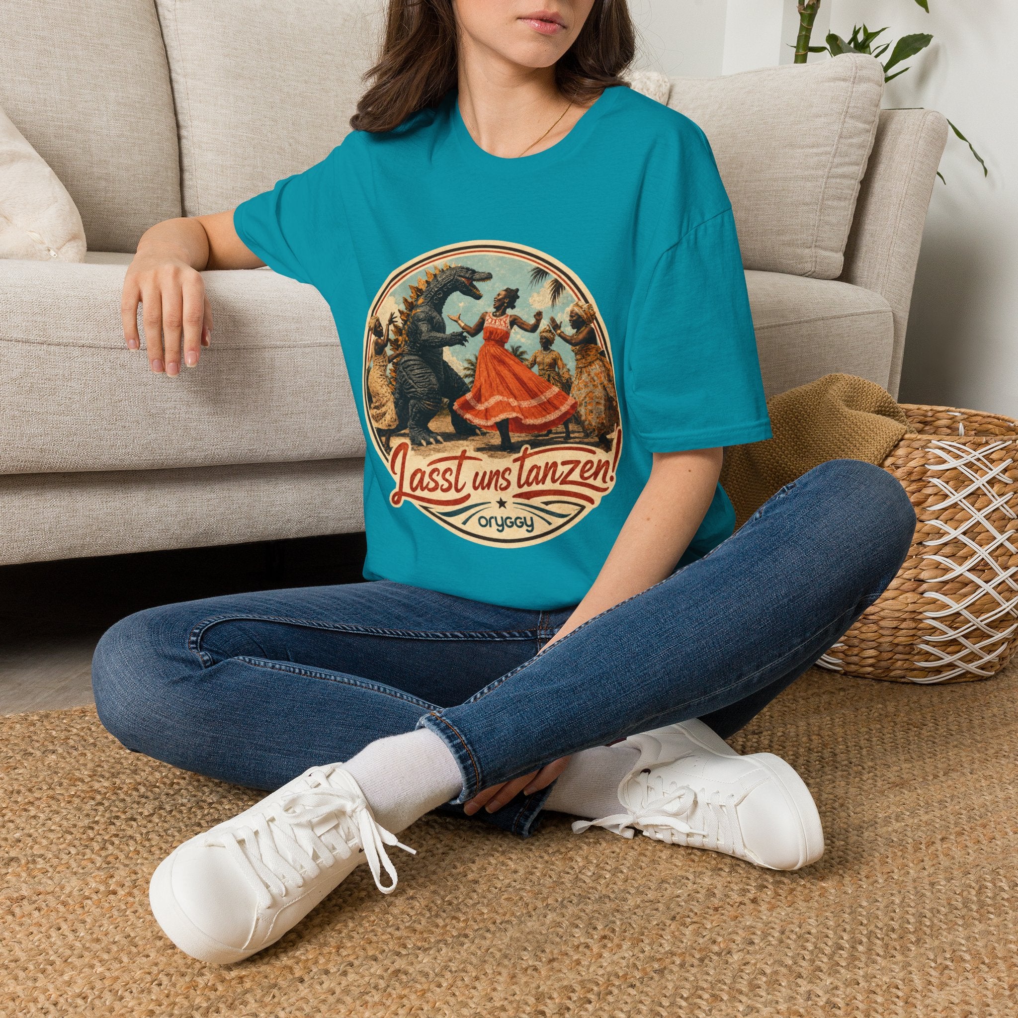 oryggy Originals Summer line Retro Dance Godzilla T-Shirt — Vintage 'Lasst uns tanzen' Graphic
