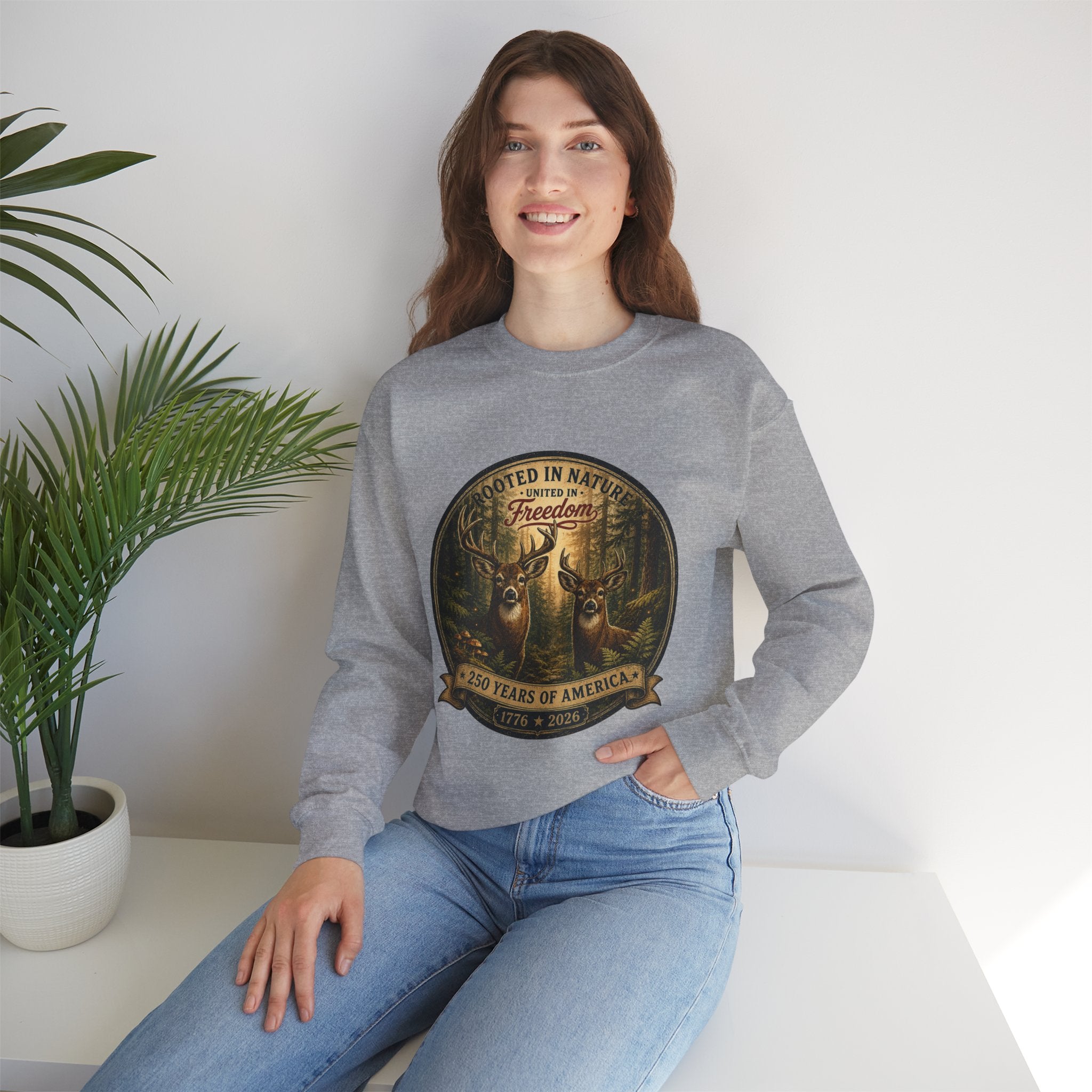 oryggy - america-250-unisex-heavy-blend™-crewneck-sweatshirt-rooted-in-nature - Vintage Patriotic Apparel
