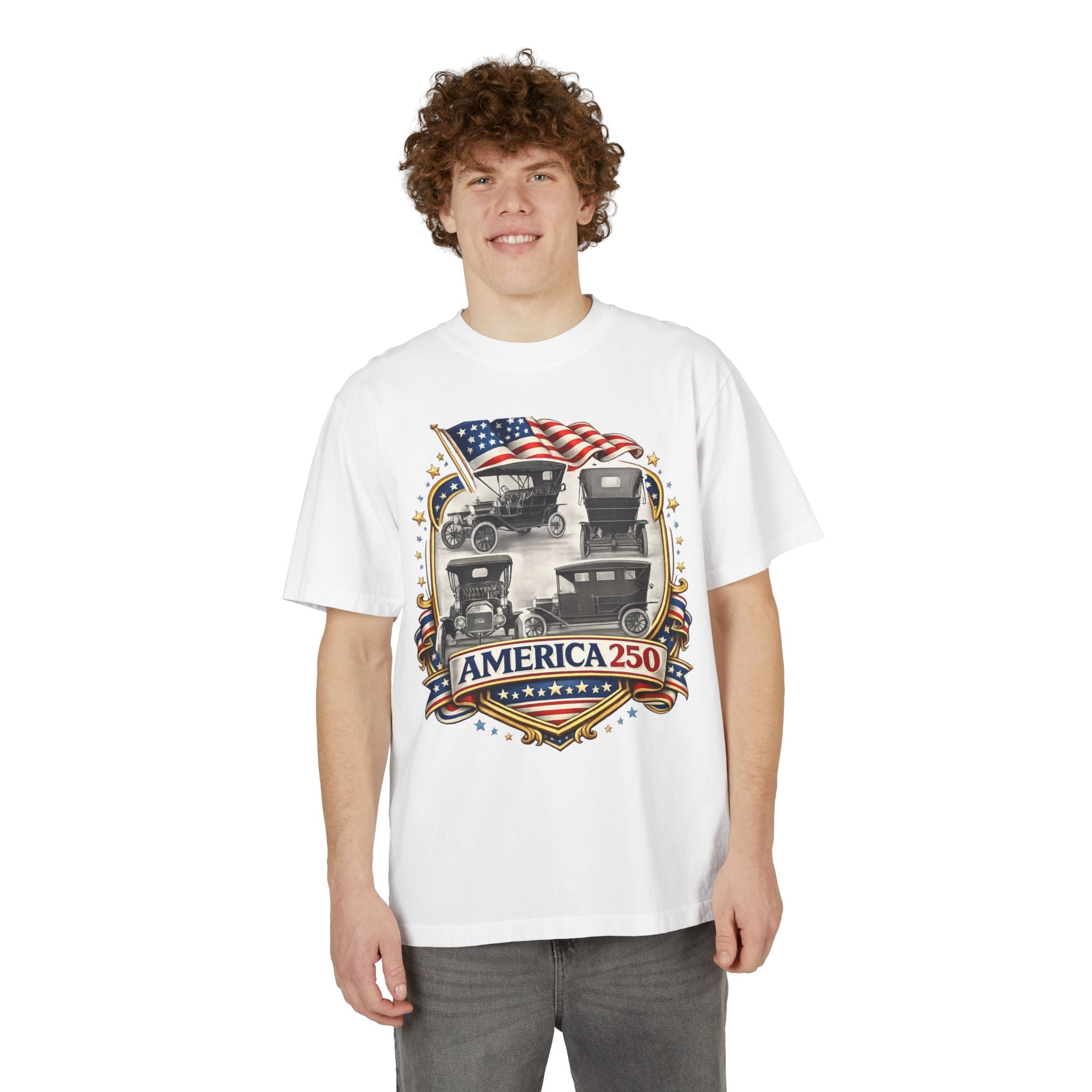 America 250 Vintage Cars Patriotic T-Shirt — 100% USA cotton