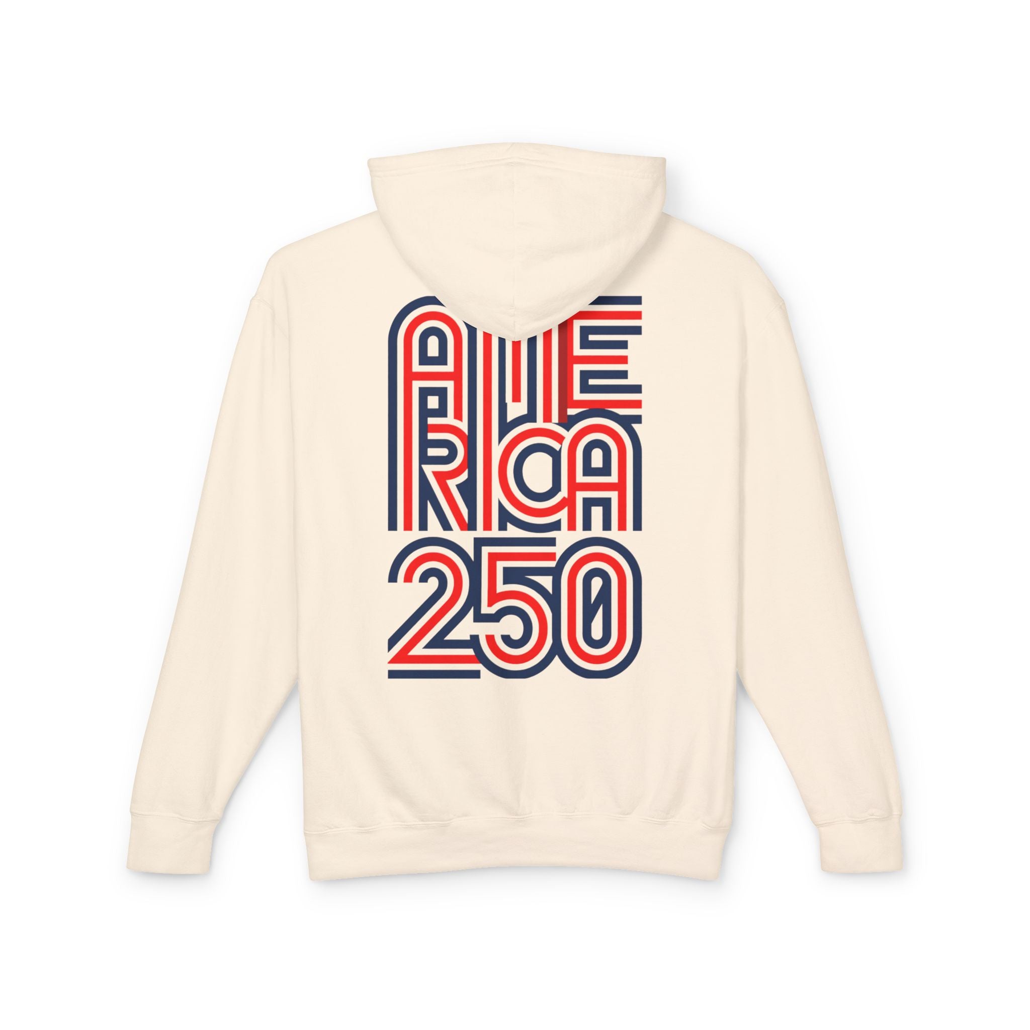America 250 Hoodie — Retro Red & Blue Patriotic Anniversary Pullover
