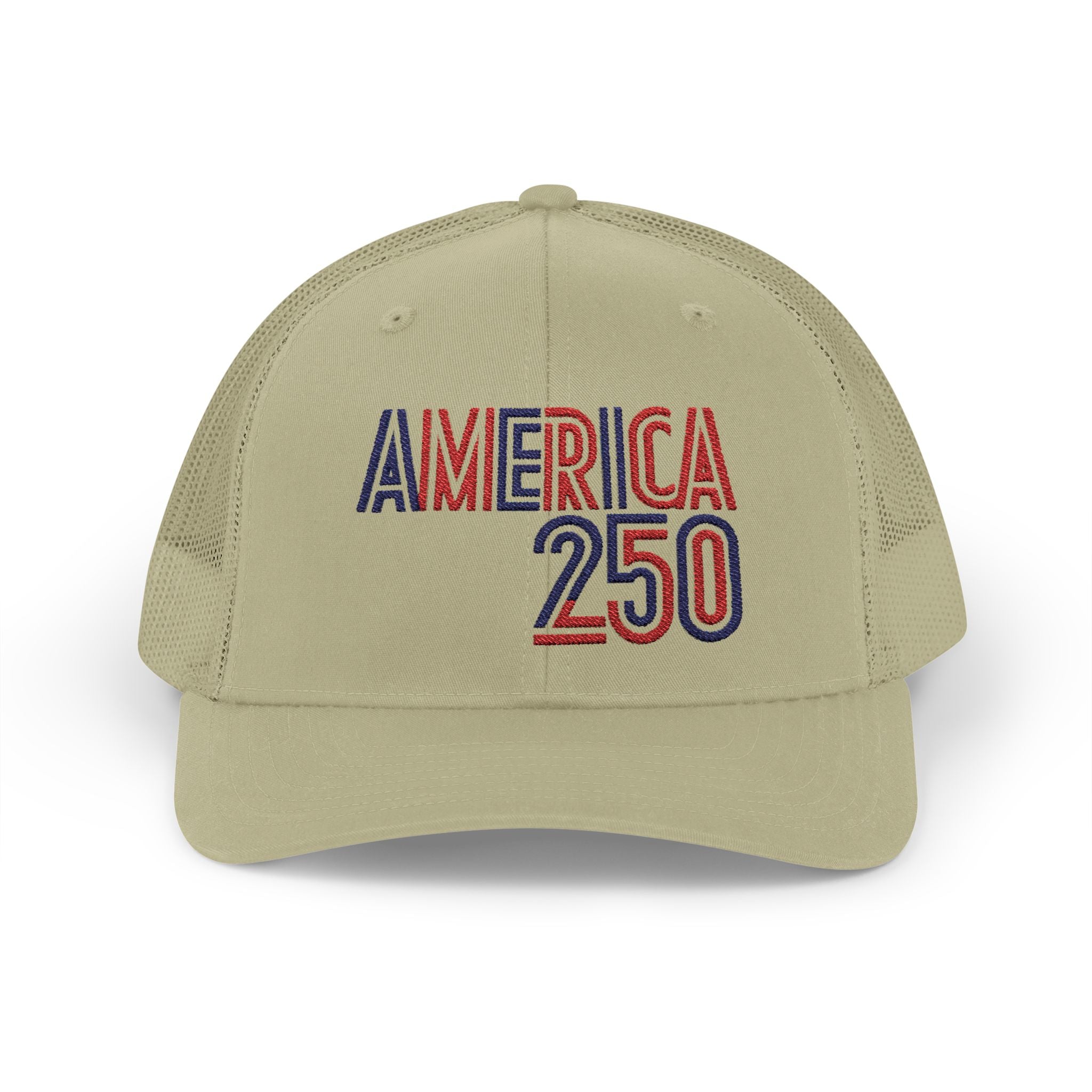 America 250 Snapback Cap | Patriotic USA Flag Text Trucker Hat