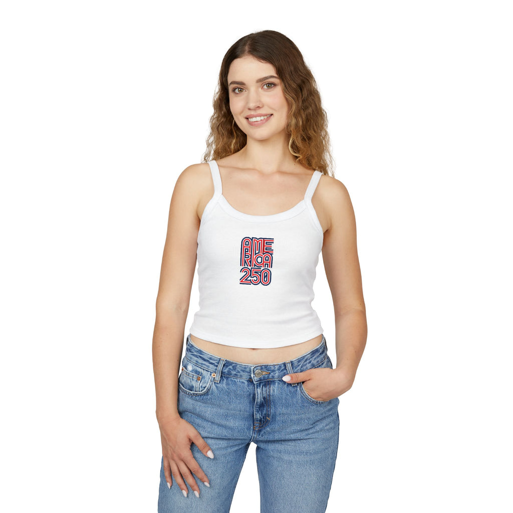 America 250 Crop Tank Top — Retro Patriotic USA 250 Celebration Spaghetti Strap