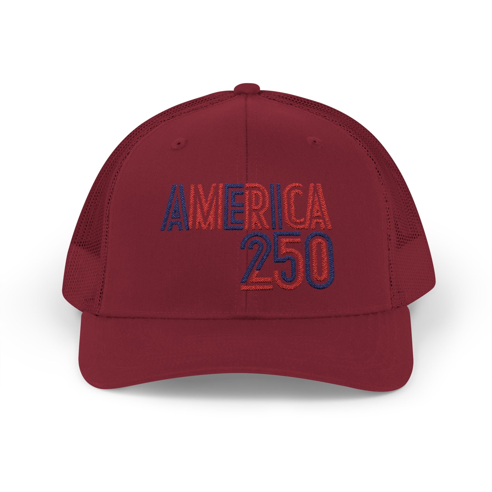 America 250 Snapback Cap | Patriotic USA Flag Text Trucker Hat
