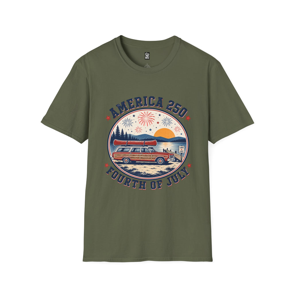America 250 T-Shirt — oryggy Fourth of July Patriotic Fireworks Sunset Tee