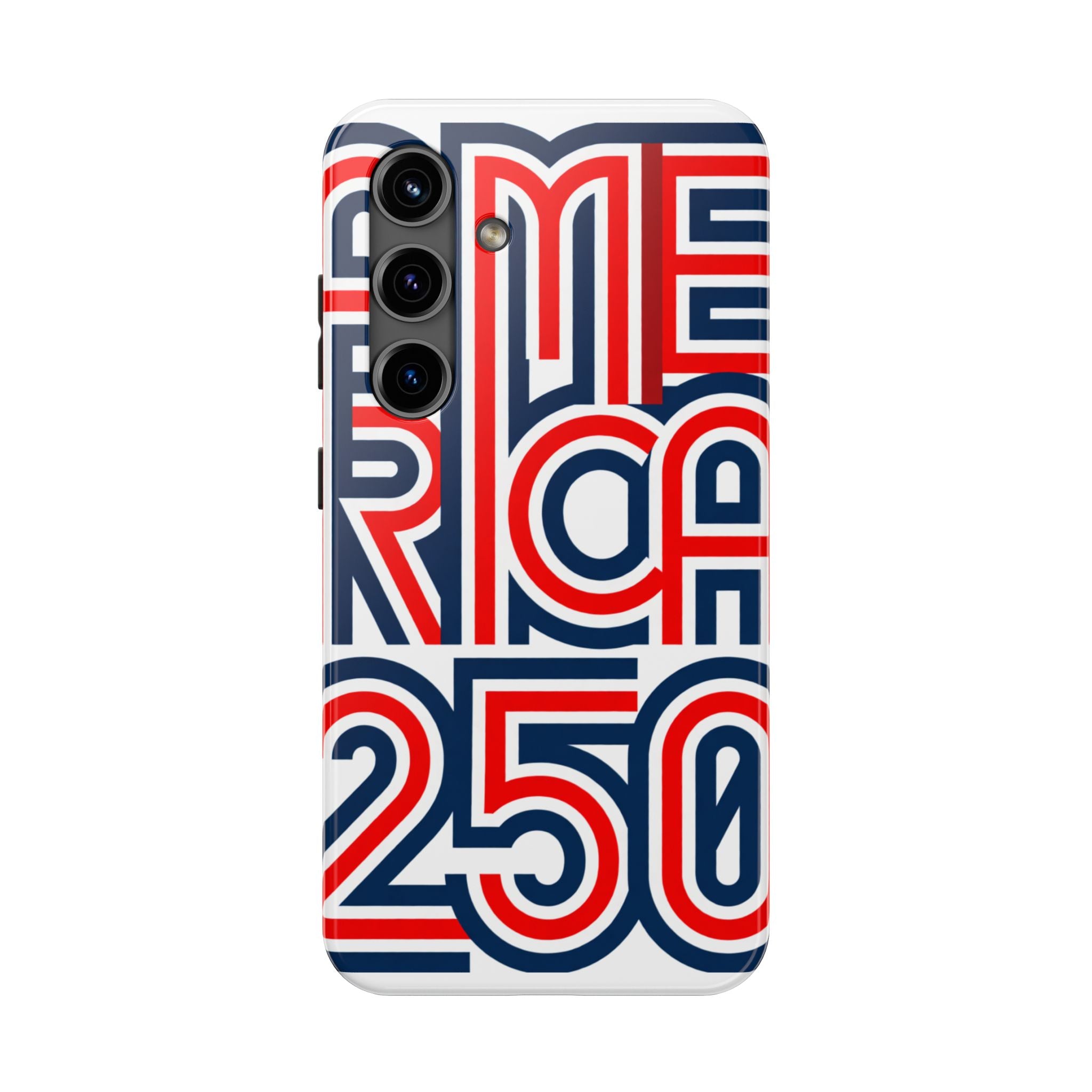 Patriotic 'America 250' Tough Phone Case – Red, White & Blue Retro Typography