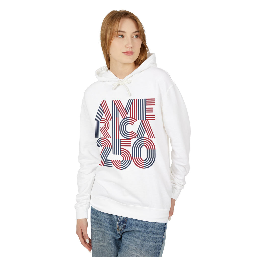 America 250 Hoodie — Retro Red & Blue Patriotic Anniversary Pullover