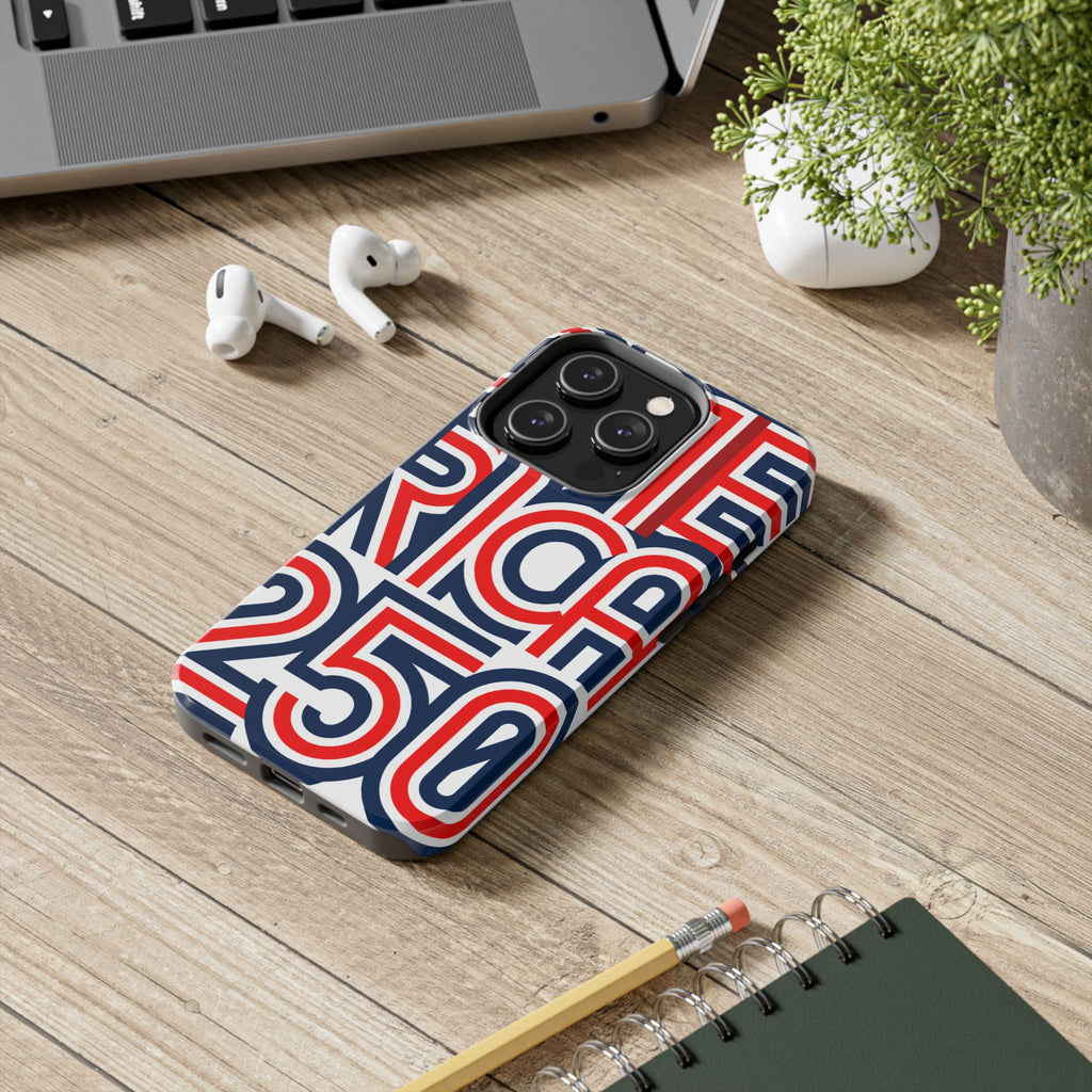 Patriotic 'America 250' Tough Phone Case – Red, White & Blue Retro Typography
