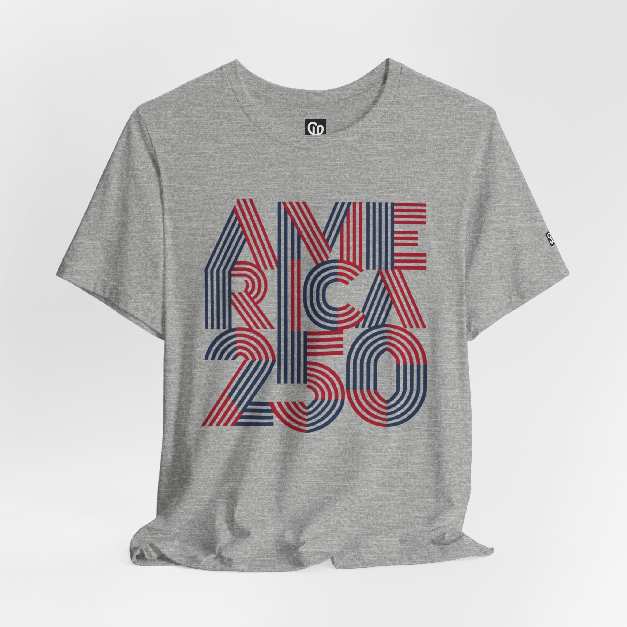 America 250 Tee | Patriotic Red Blue Striped Typography