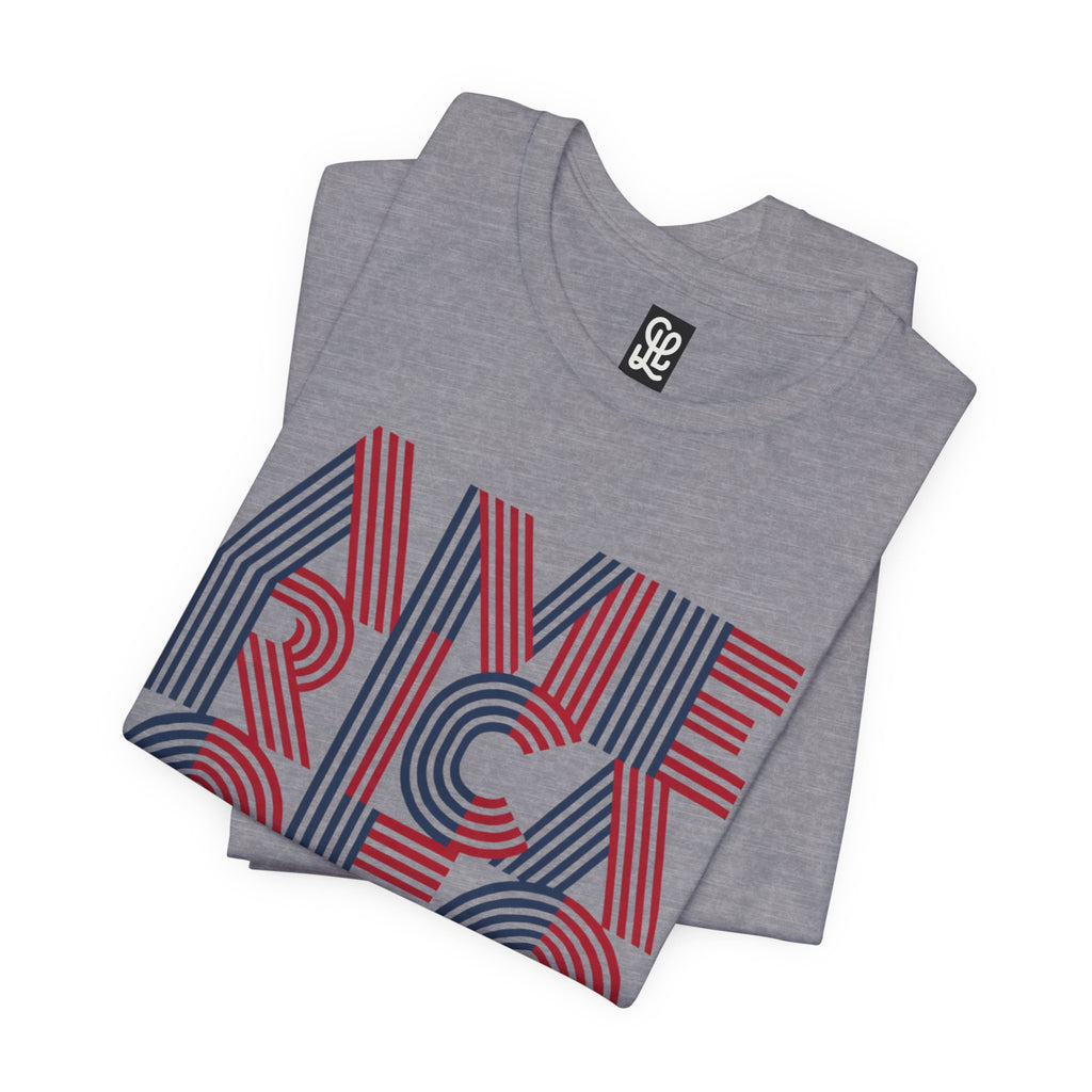 America 250 Tee | Patriotic Red Blue Striped Typography