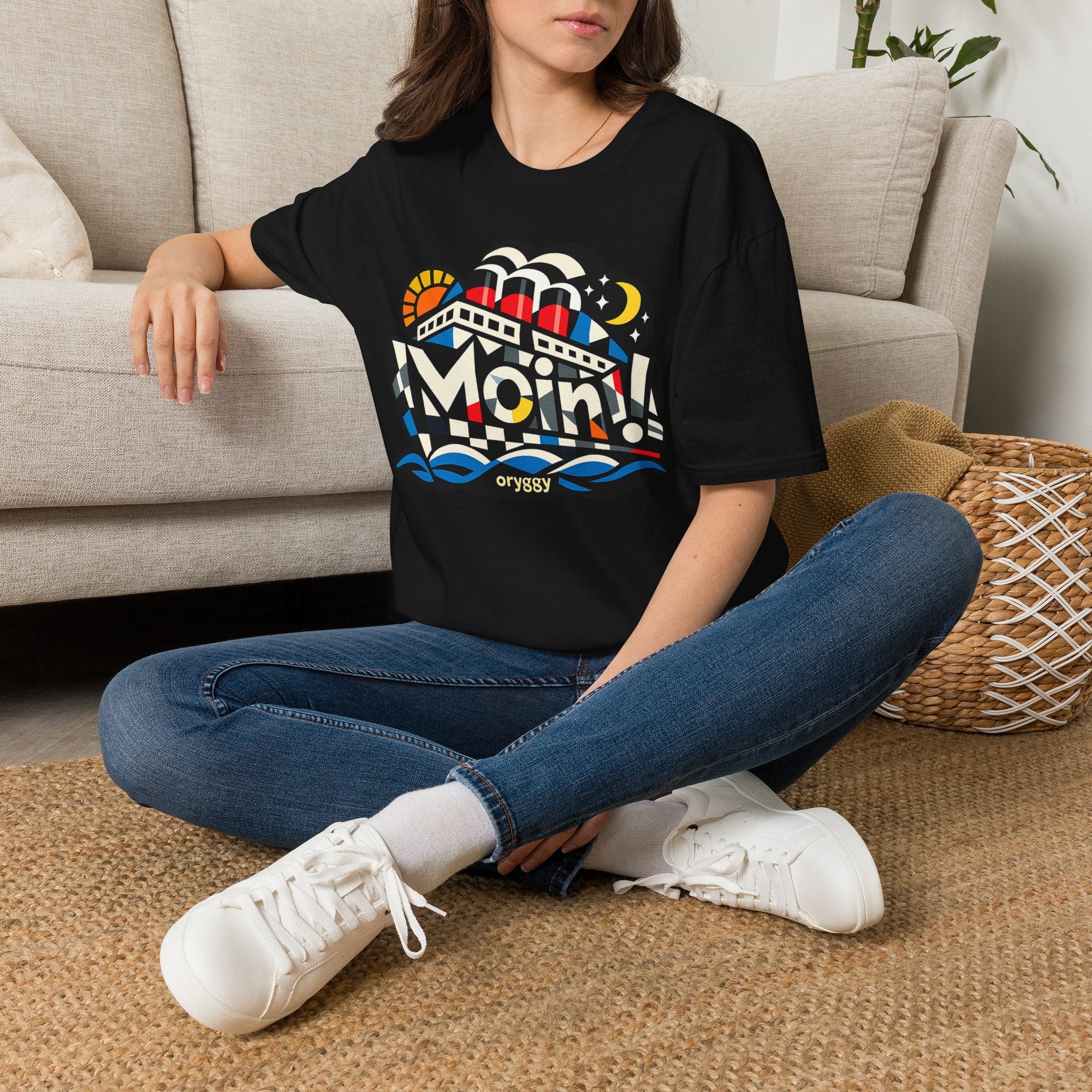 oryggy Originals Summer line T-Shirt — Colorful Retro Nautical 'Moin!' Graphic Tee