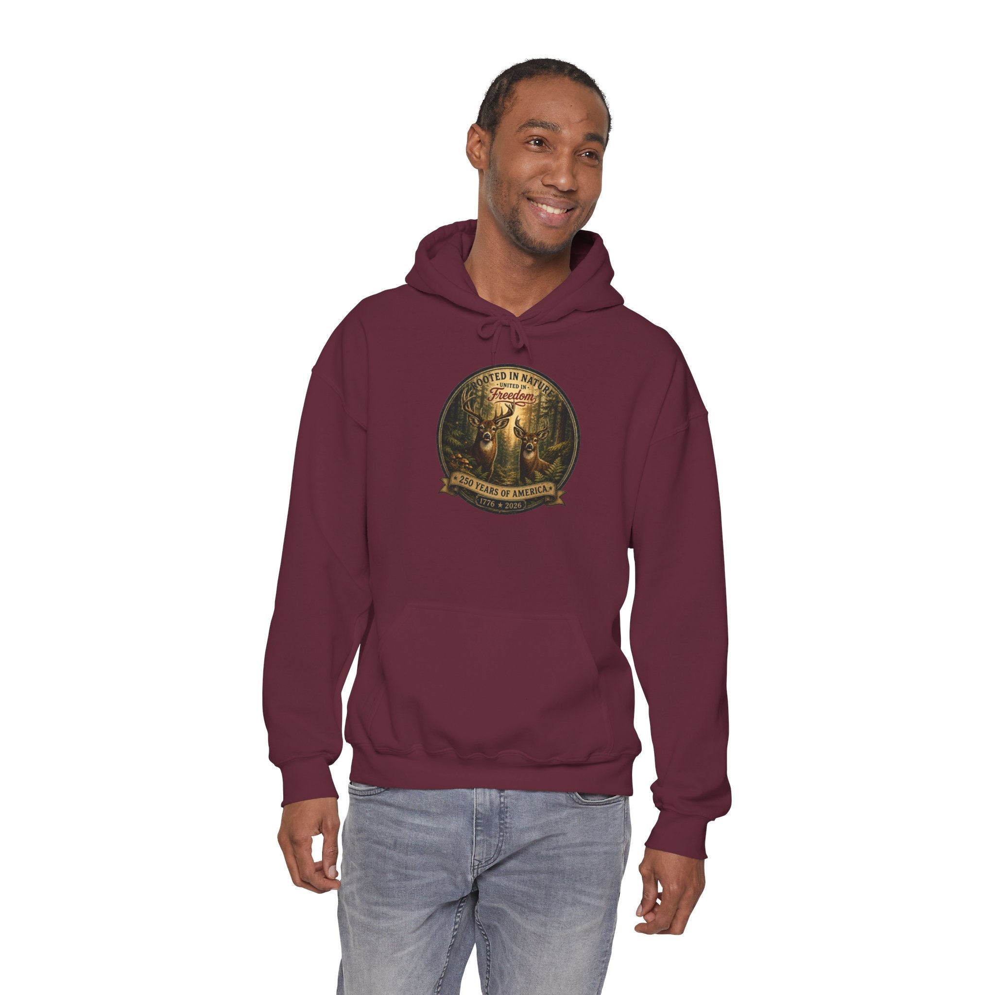 oryggy - america-250-unisex-heavy-blend™-hooded-sweatshirt-rooted-in-nature - Vintage Patriotic Apparel