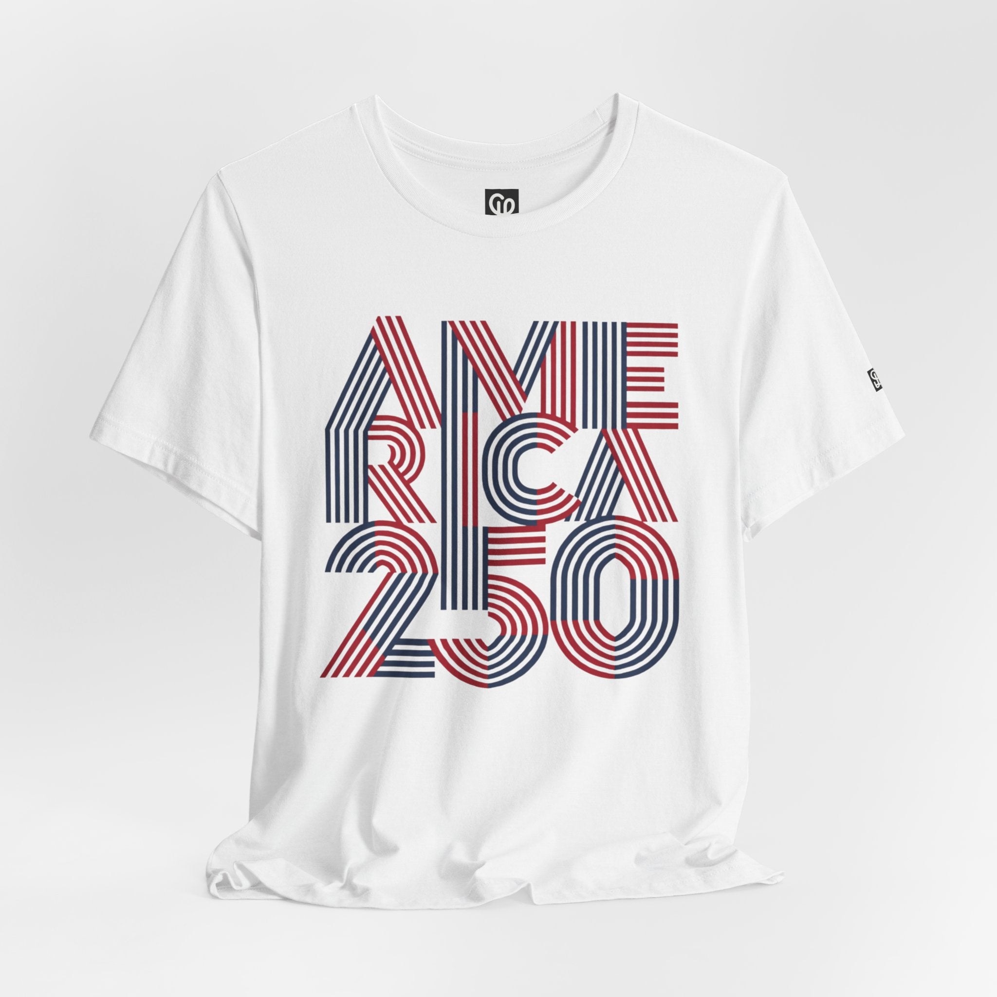 America 250 Tee | Patriotic Red Blue Striped Typography