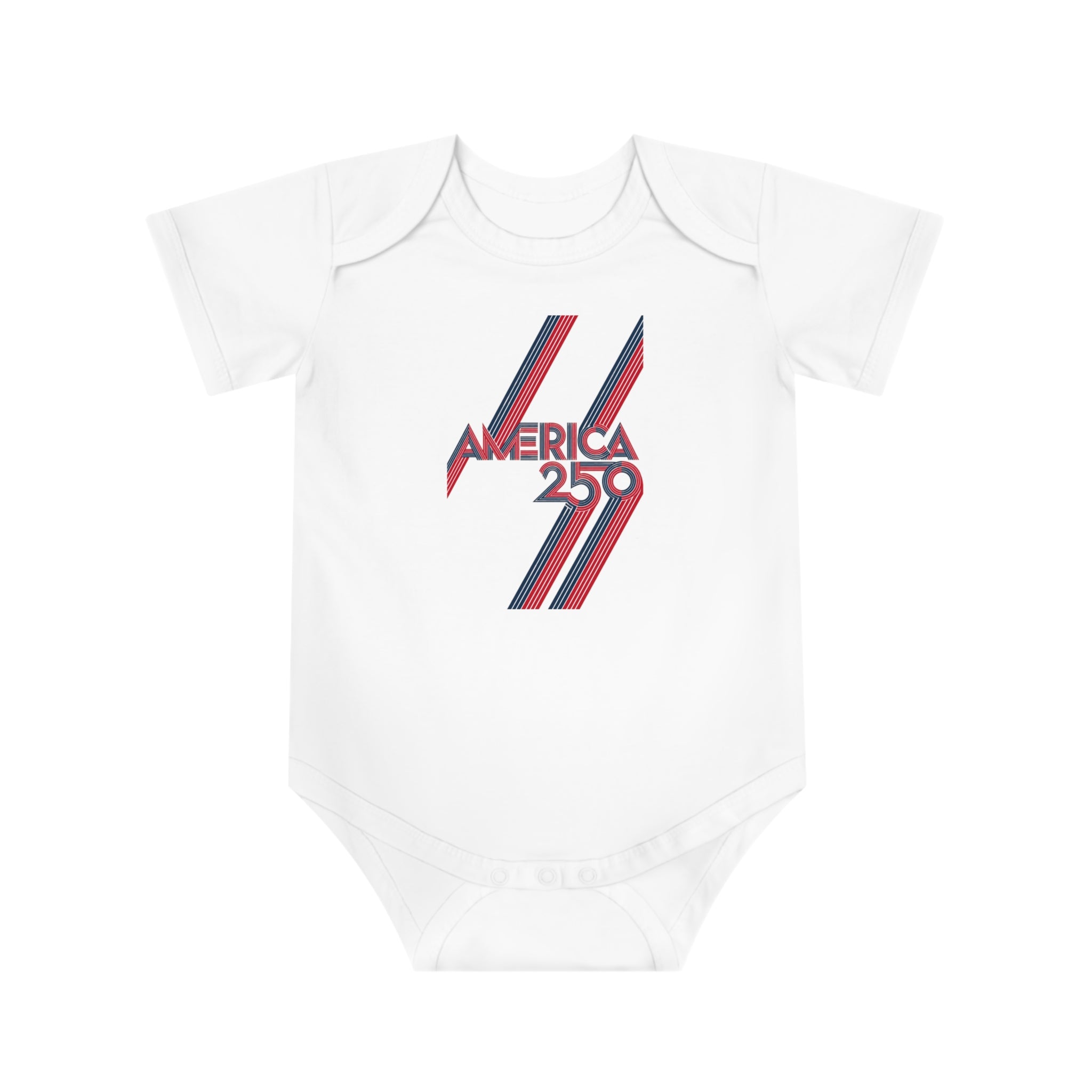 America 250 Baby Bodysuit — Retro Red & Blue Independence Day Onesie