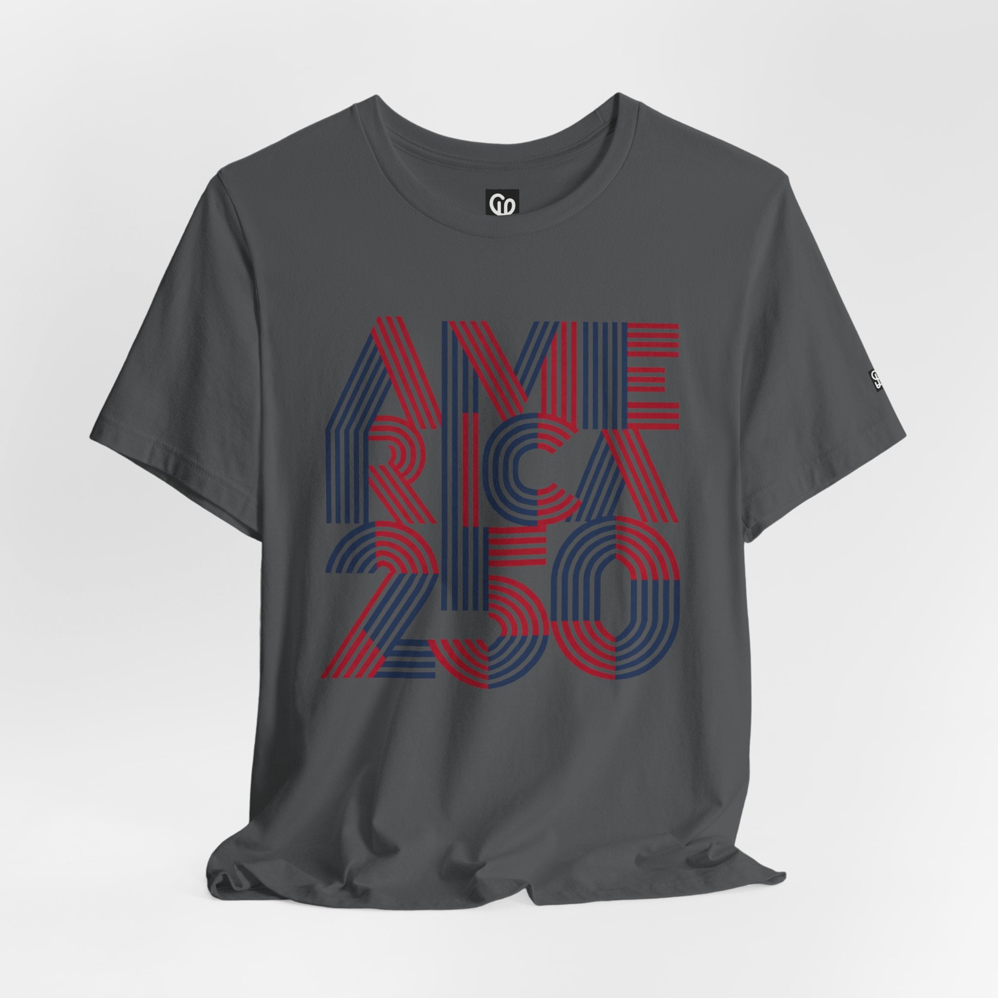 America 250 Tee | Patriotic Red Blue Striped Typography