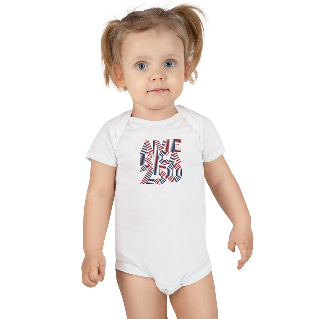 America 250 Baby Onesie – Patriotic Red White Blue Organic Bodysuit
