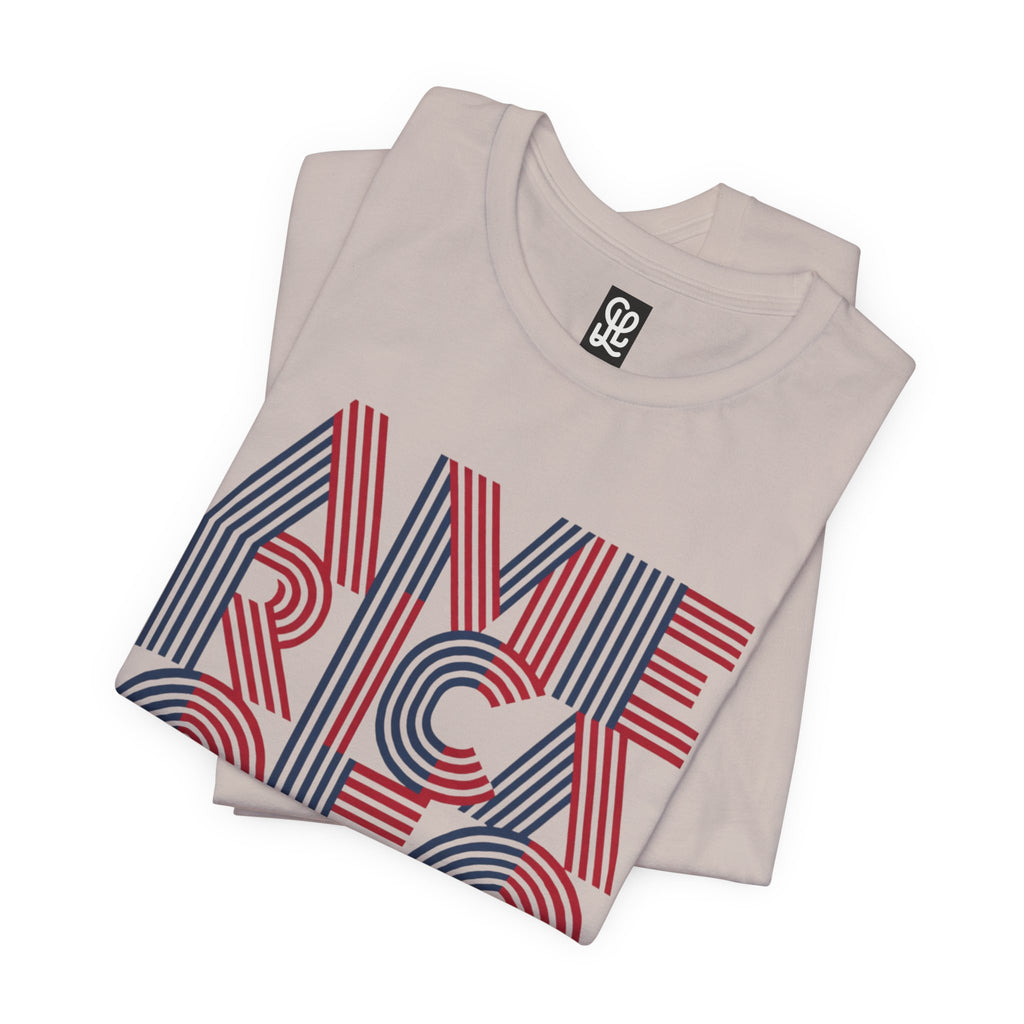 America 250 Tee | Patriotic Red Blue Striped Typography