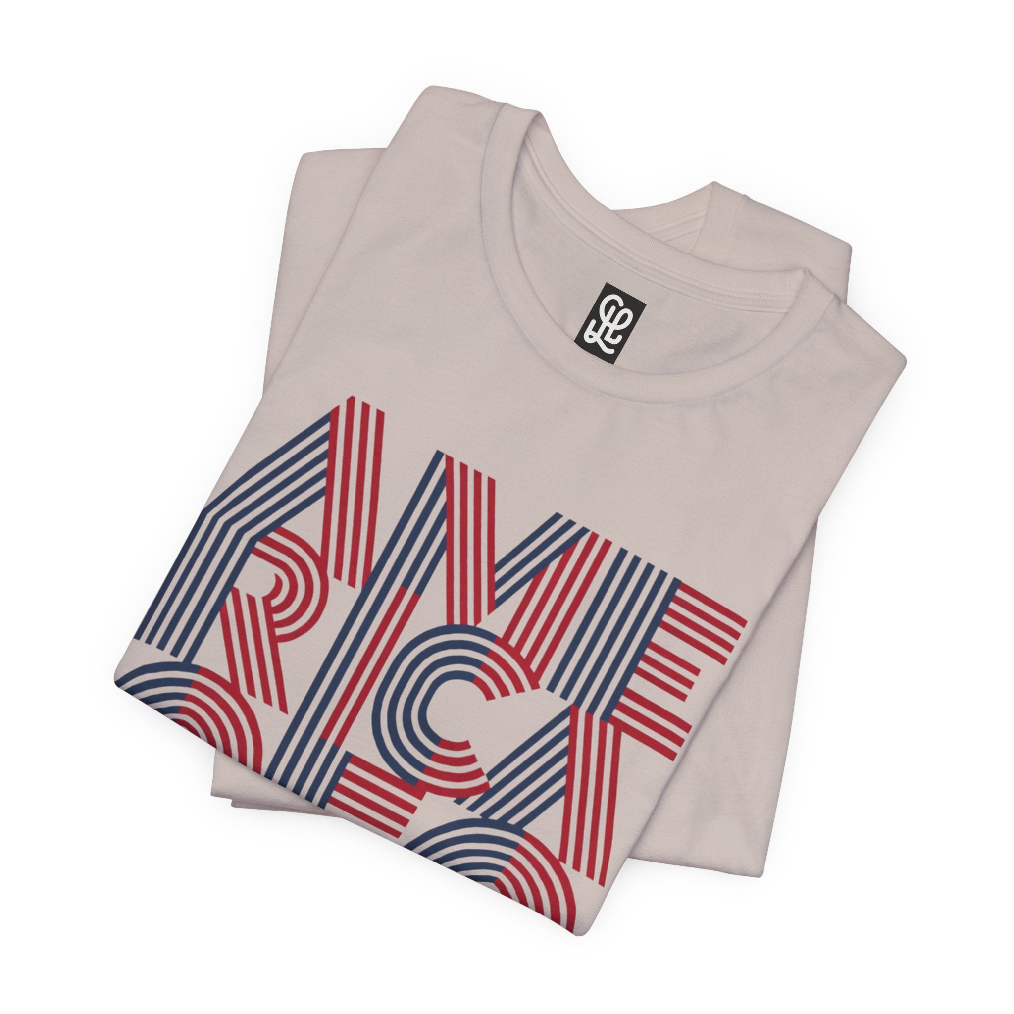America 250 Tee | Patriotic Red Blue Striped Typography