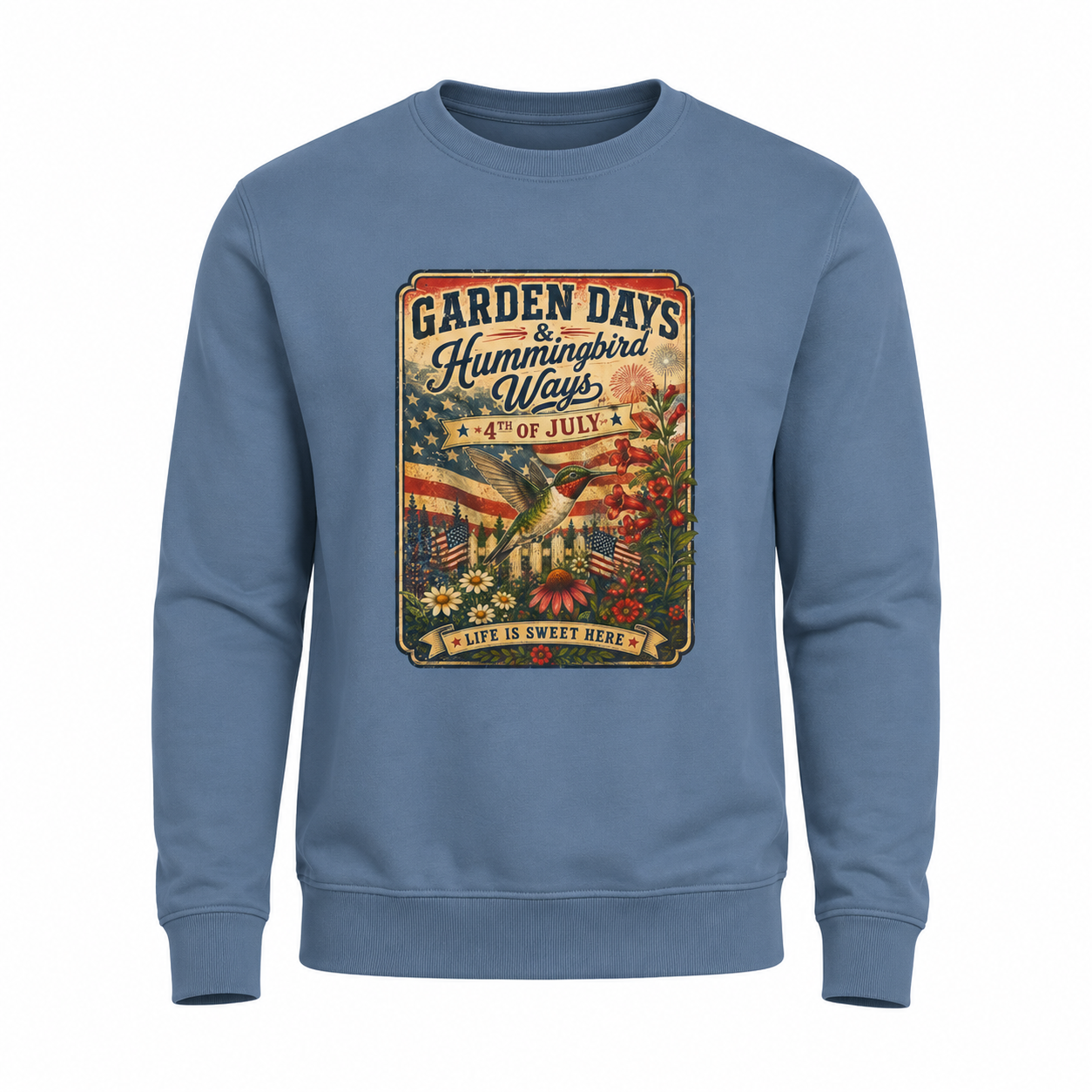 oryggy - america-250-garden-days-summer-sweatshirt-sweet-summer-wings-vintage-floral-4th-of-july-crewneck - Vintage Patriotic Apparel