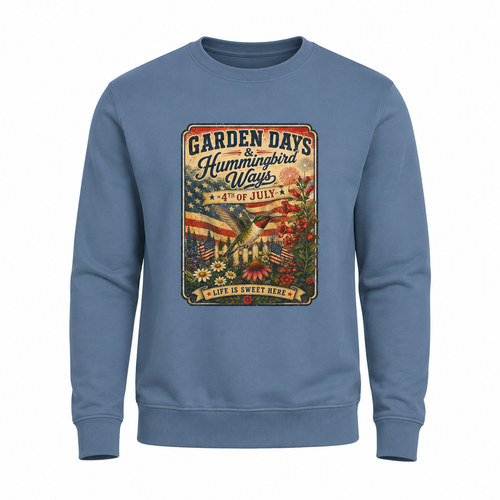 oryggy - america-250-garden-days-summer-sweatshirt-sweet-summer-wings-vintage-floral-4th-of-july-crewneck - Vintage Patriotic Apparel