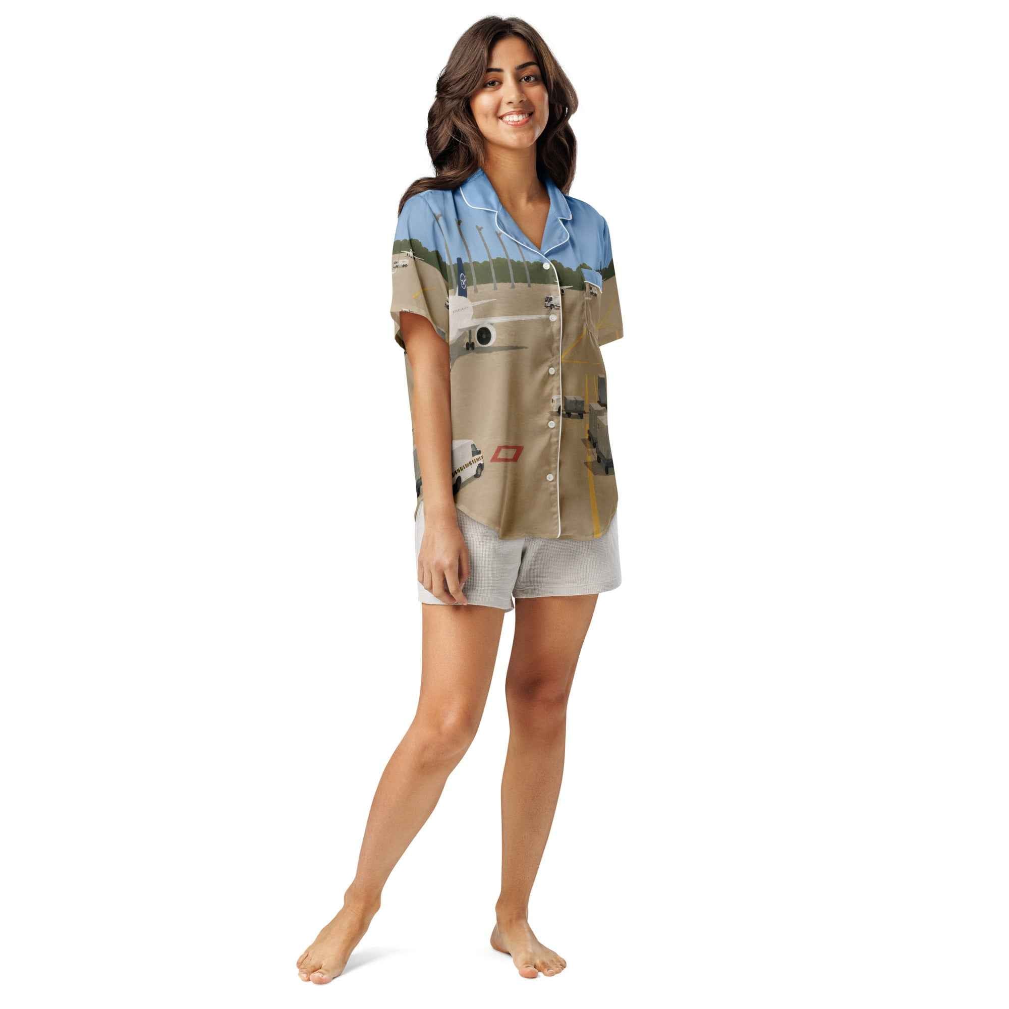 All-over print women’s short sleeve pajama top
